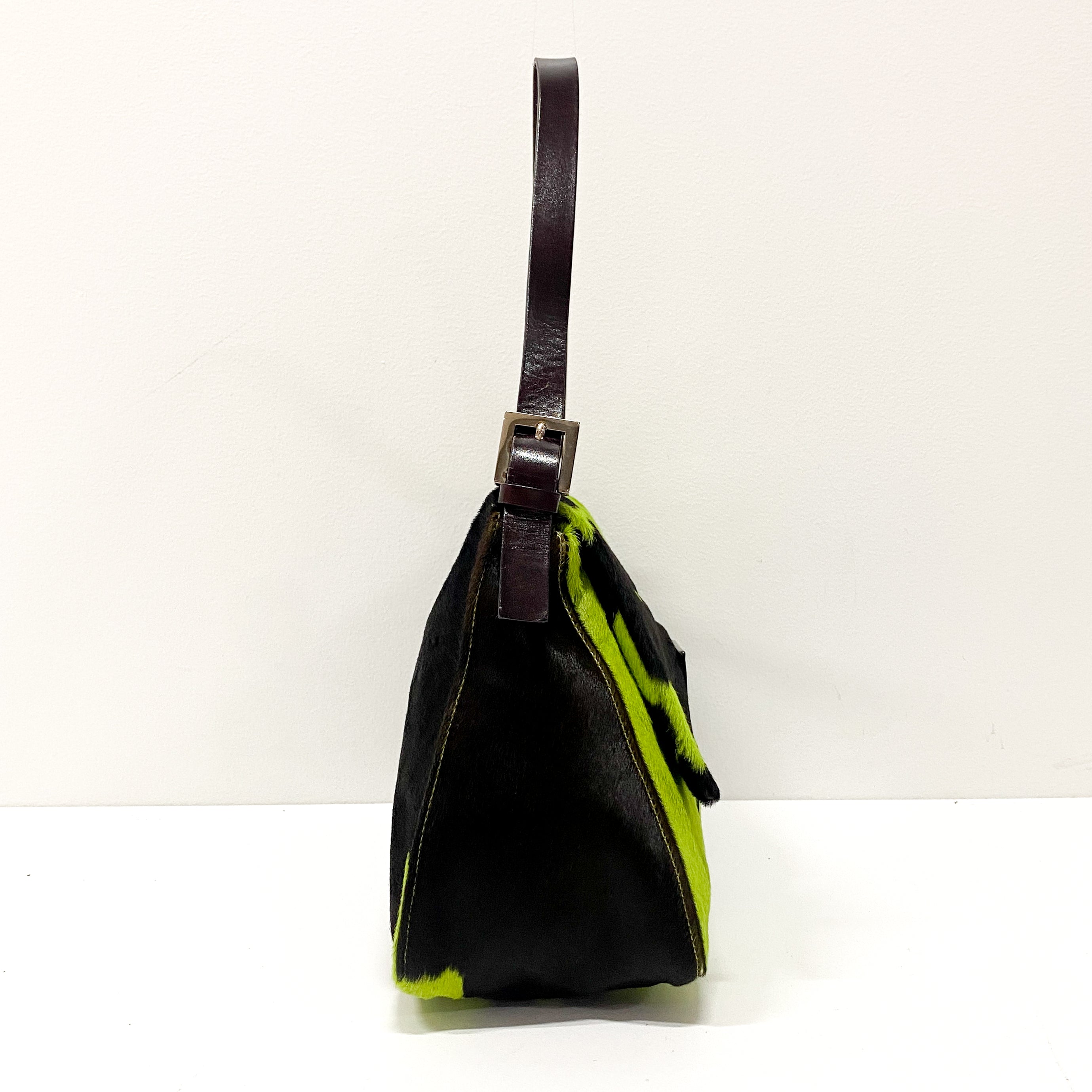 Mamma Baguette Green Cow Hide Pony Hair Shoulder Bag