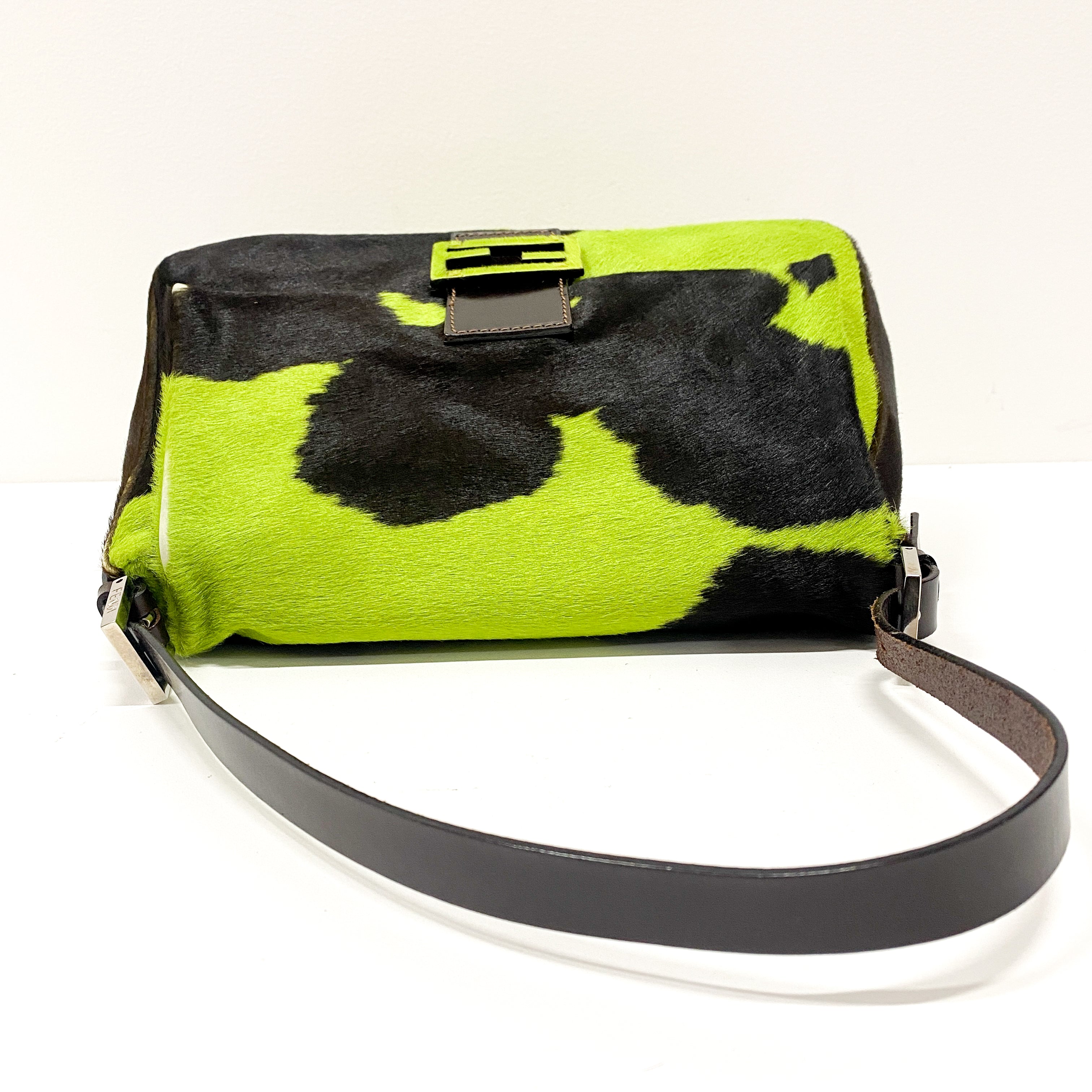 Mamma Baguette Green Cow Hide Pony Hair Shoulder Bag