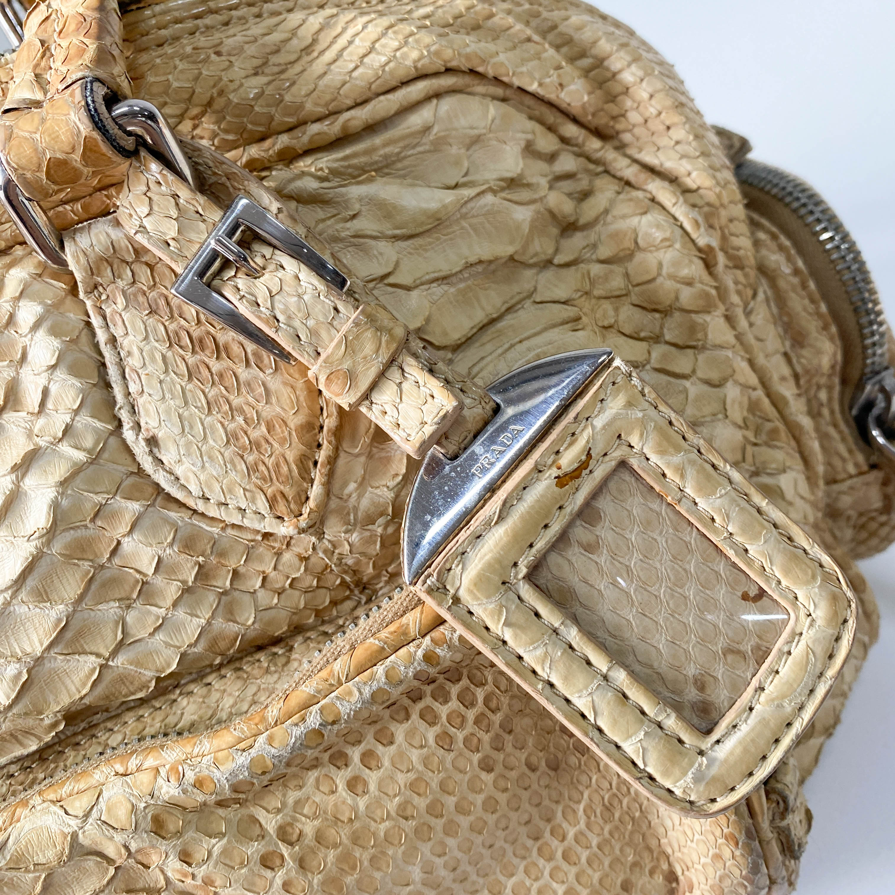 Yellow Python Embossed Leather Shoulder Bag