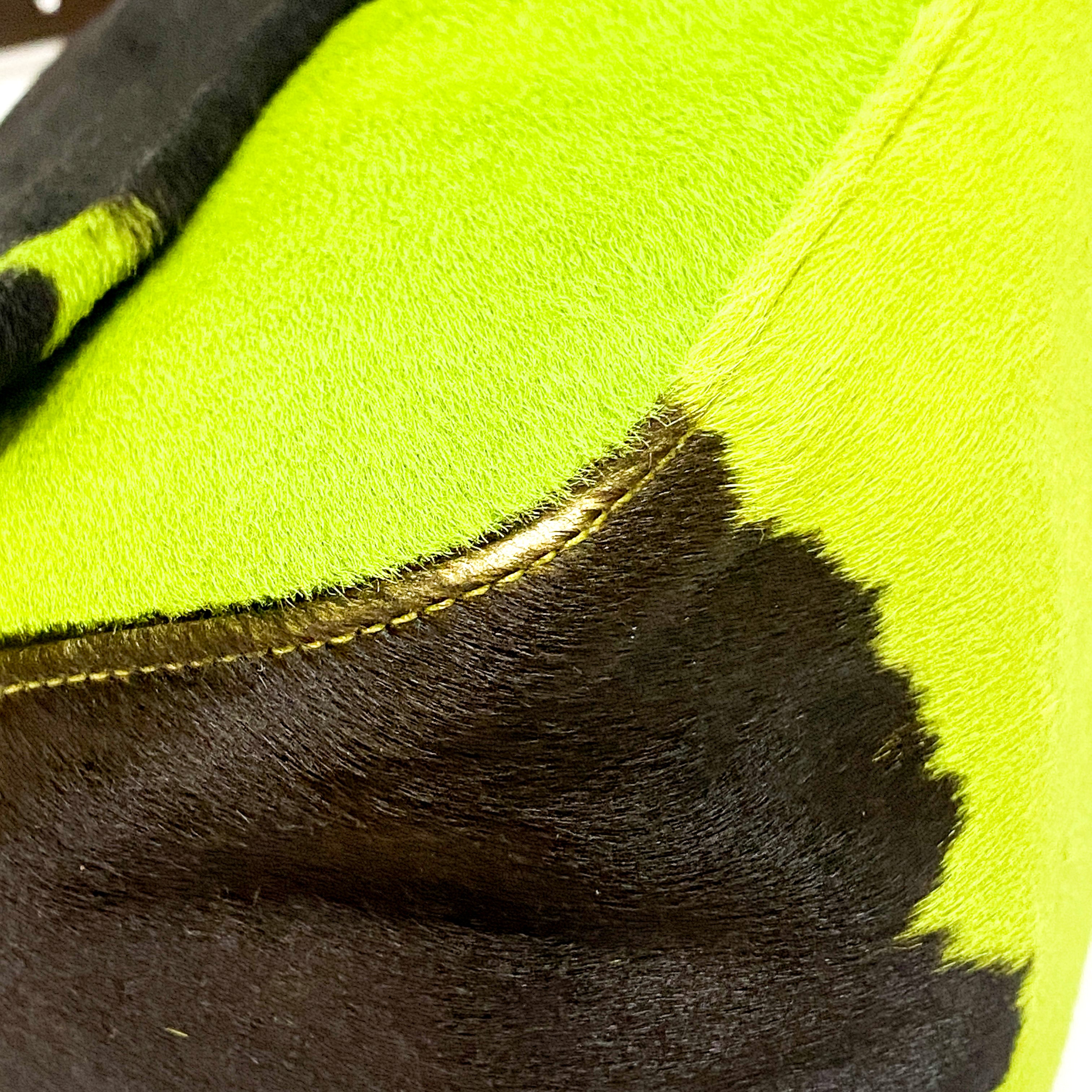 Mamma Baguette Green Cow Hide Pony Hair Shoulder Bag