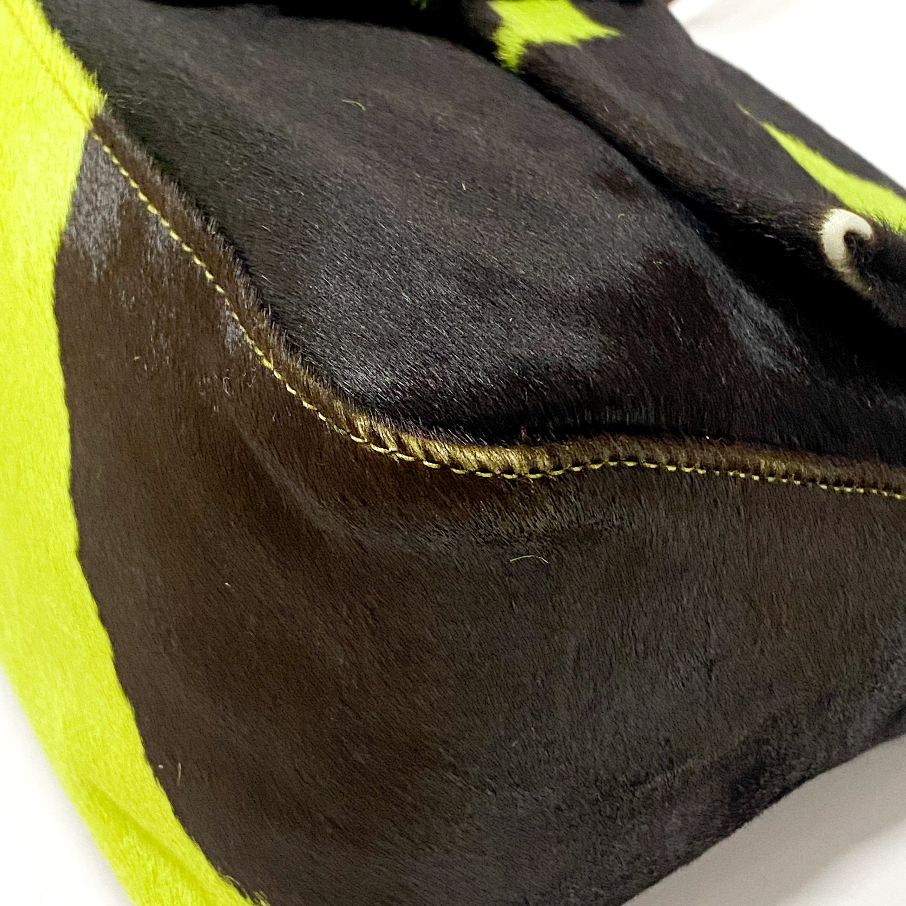 Mamma Baguette Green Cow Hide Pony Hair Shoulder Bag