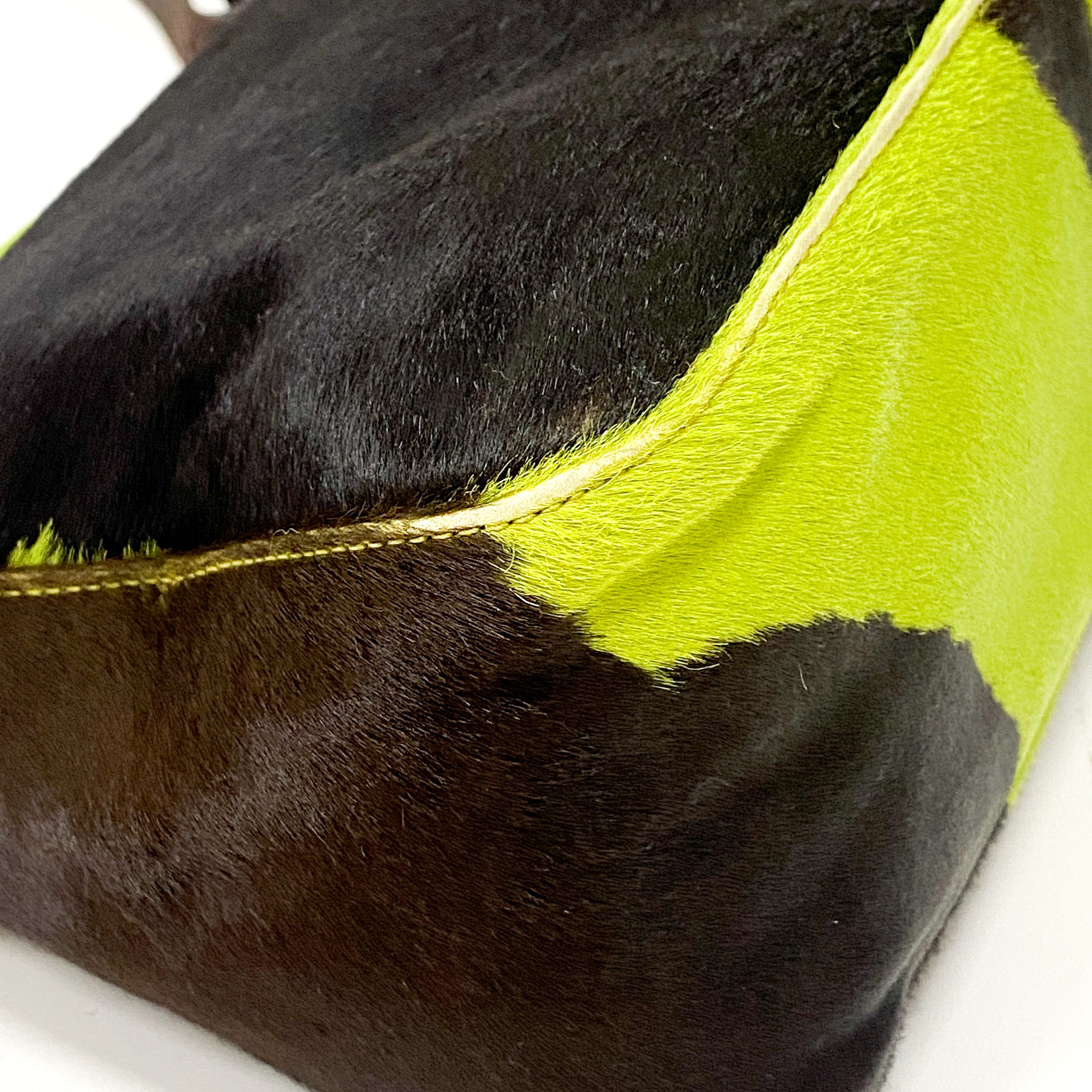 Mamma Baguette Green Cow Hide Pony Hair Shoulder Bag