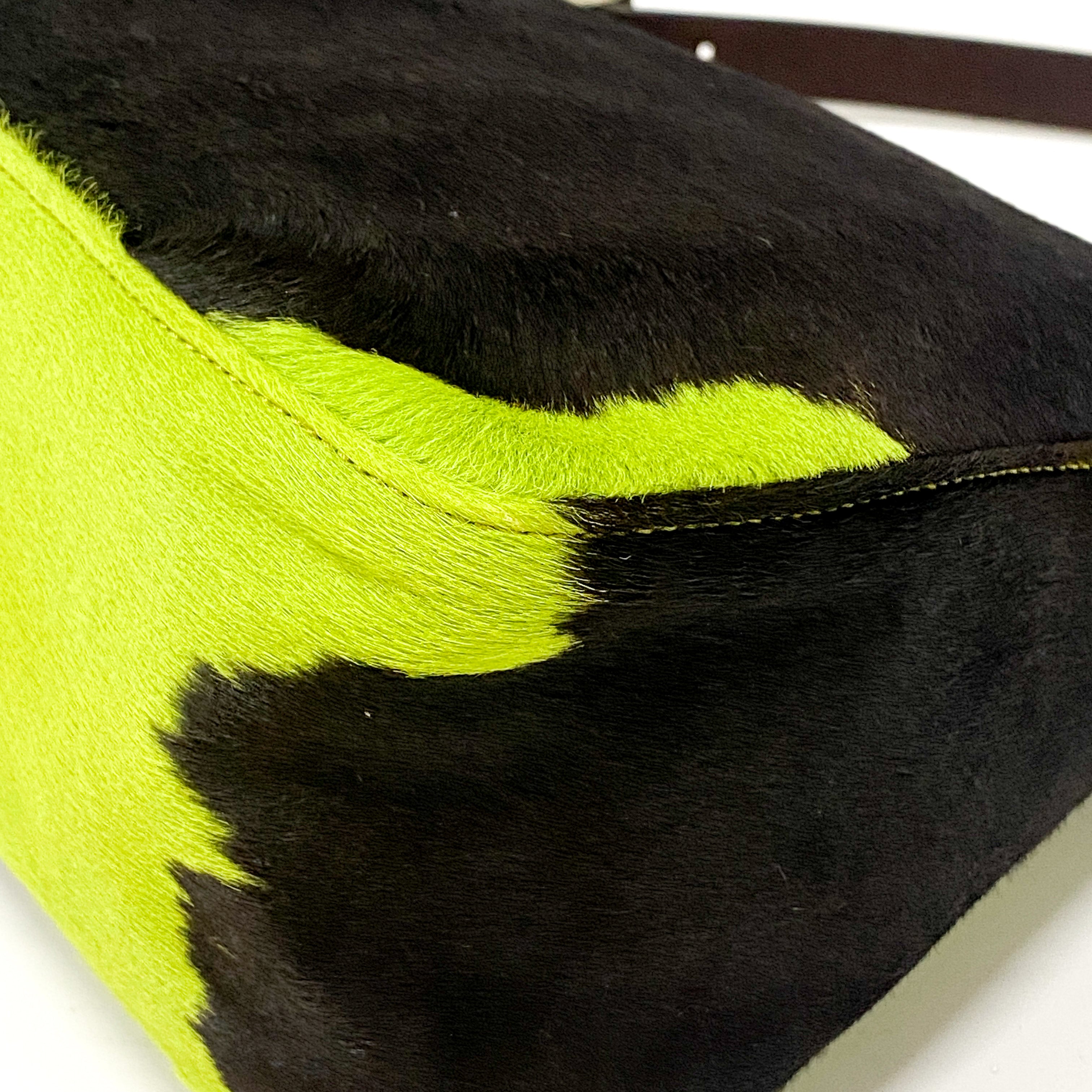 Mamma Baguette Green Cow Hide Pony Hair Shoulder Bag