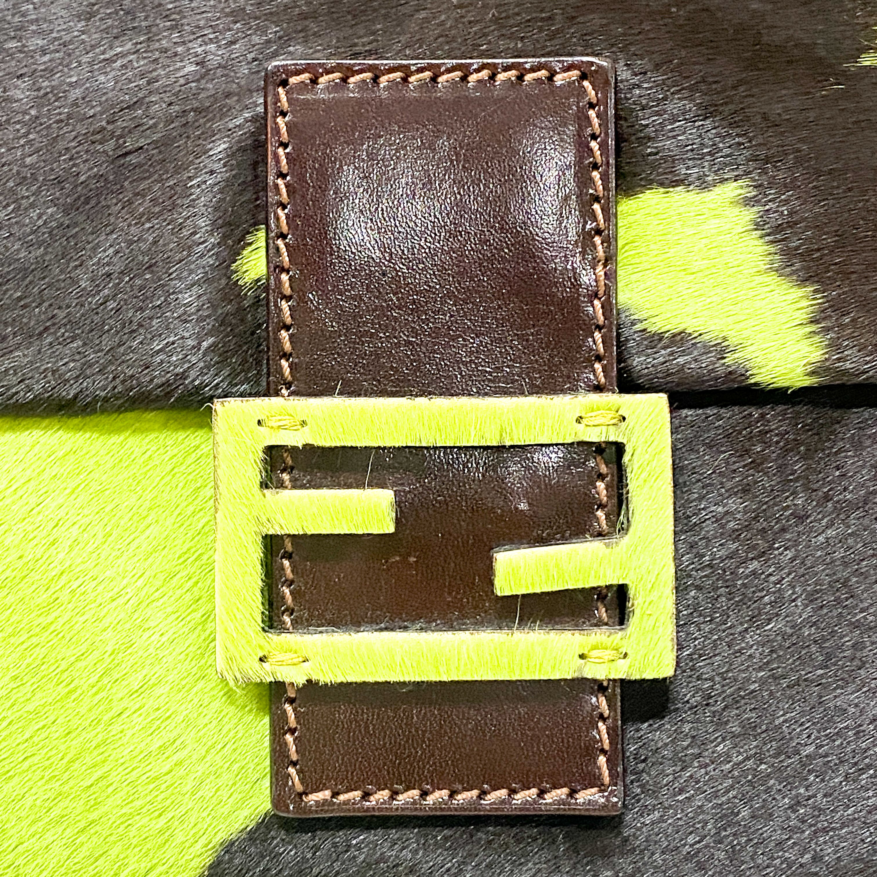 Mamma Baguette Green Cow Hide Pony Hair Shoulder Bag