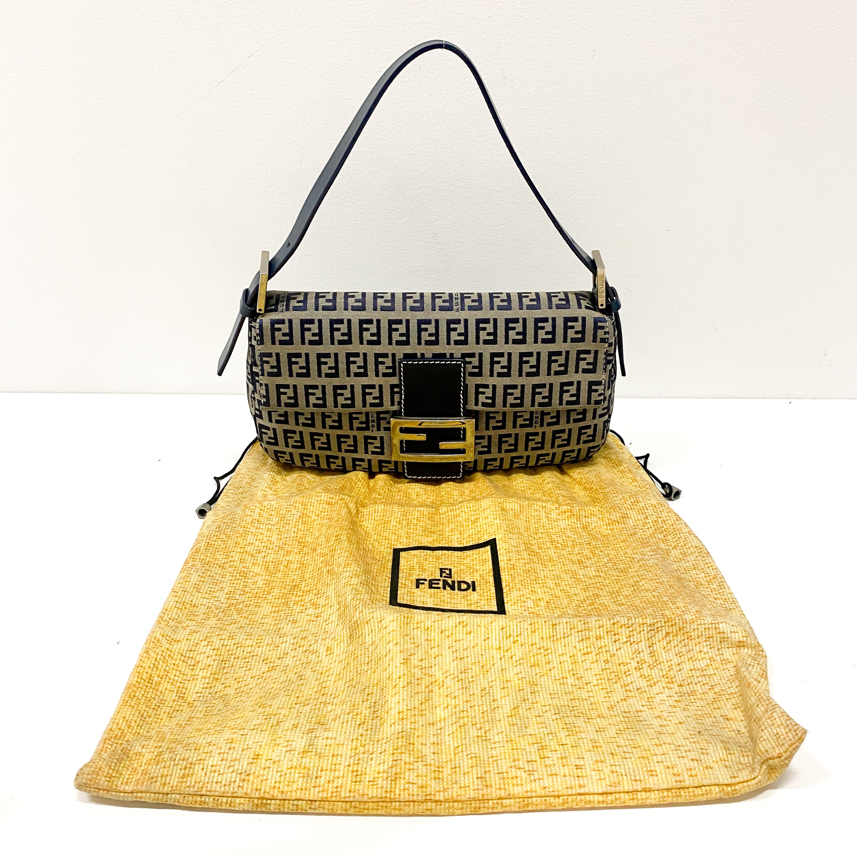 Zuchinno Baguette Grey & Navy Canvas Shoulder Bag