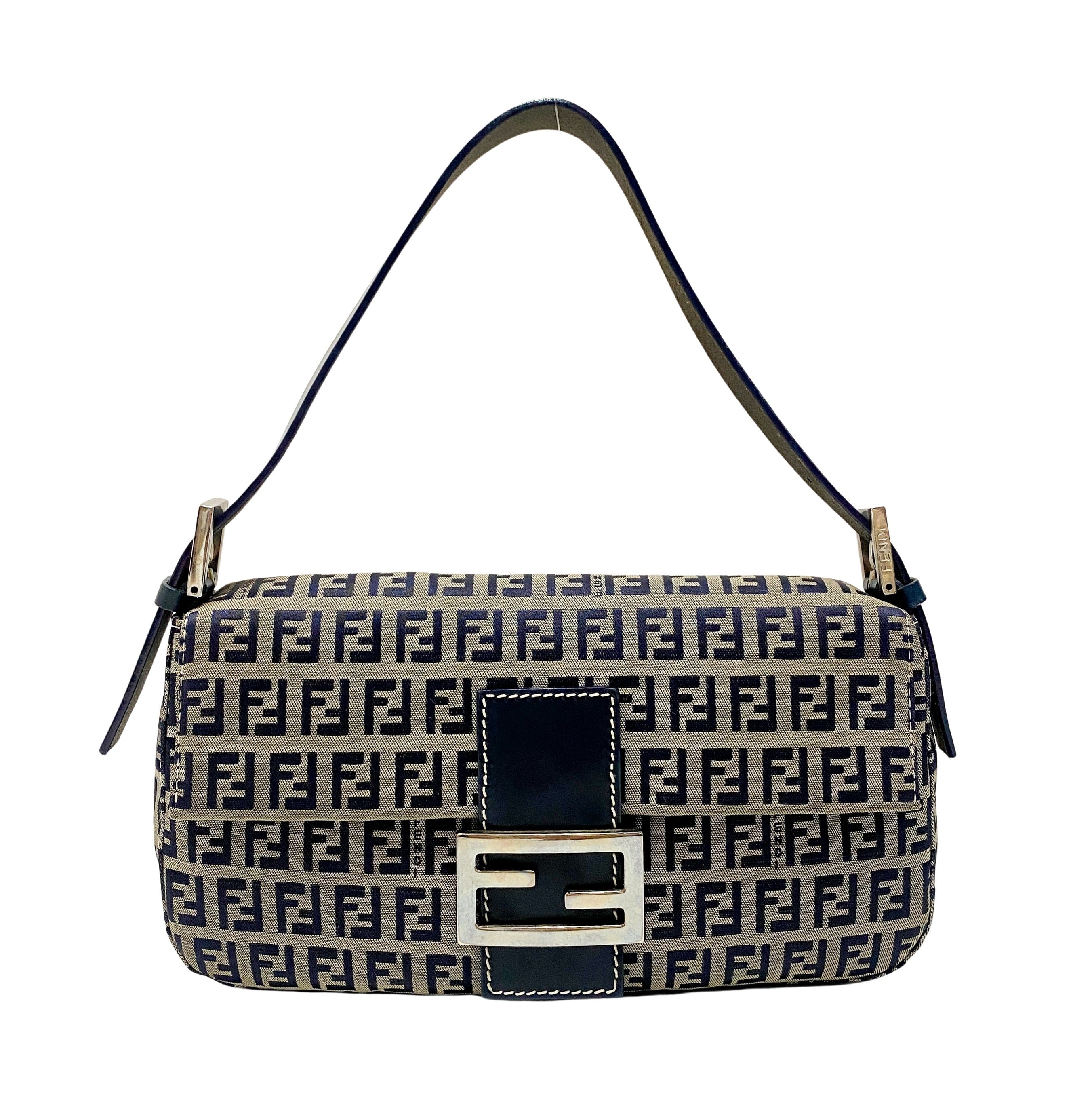 Zuchinno Baguette Grey & Navy Canvas Shoulder Bag