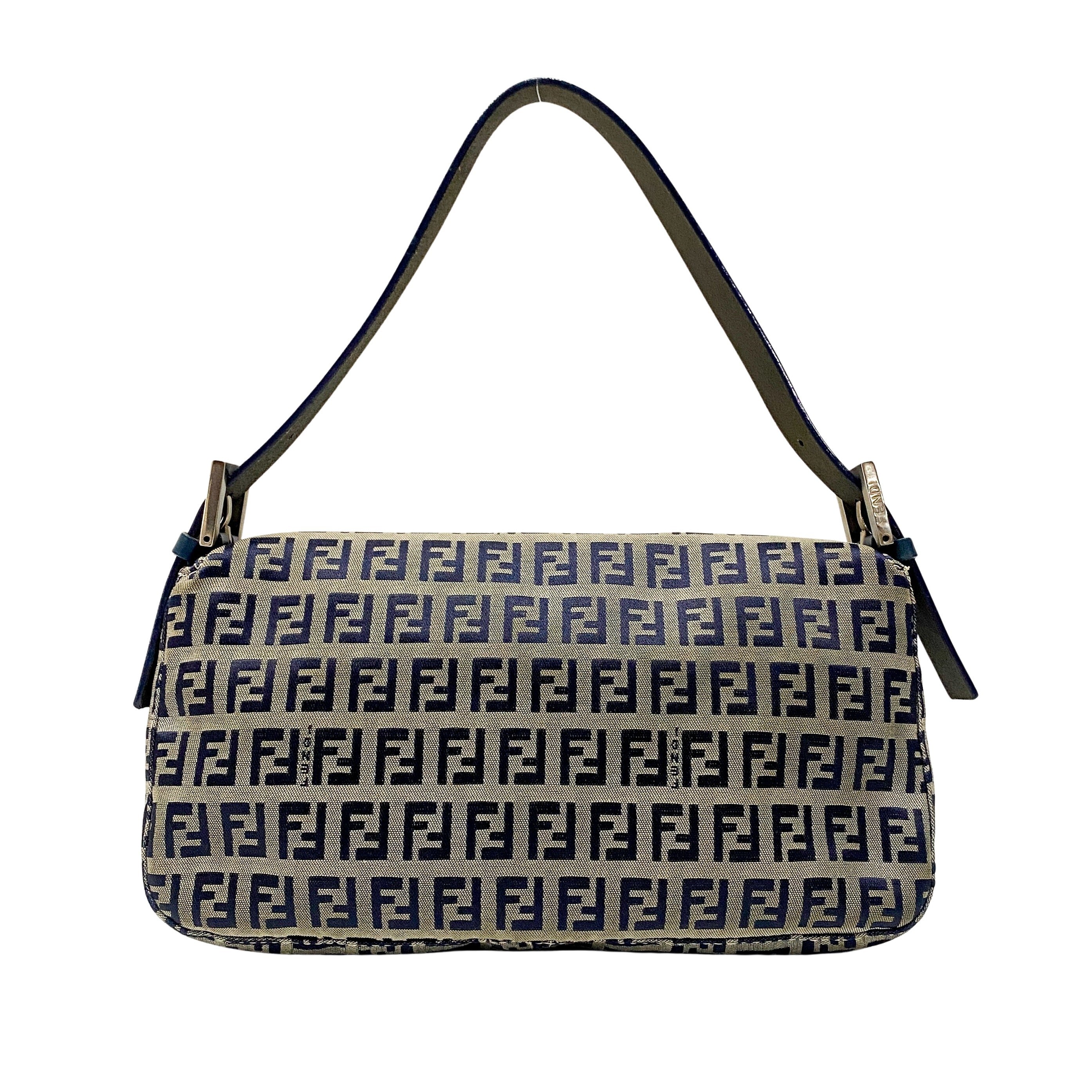 Zuchinno Baguette Grey & Navy Canvas Shoulder Bag