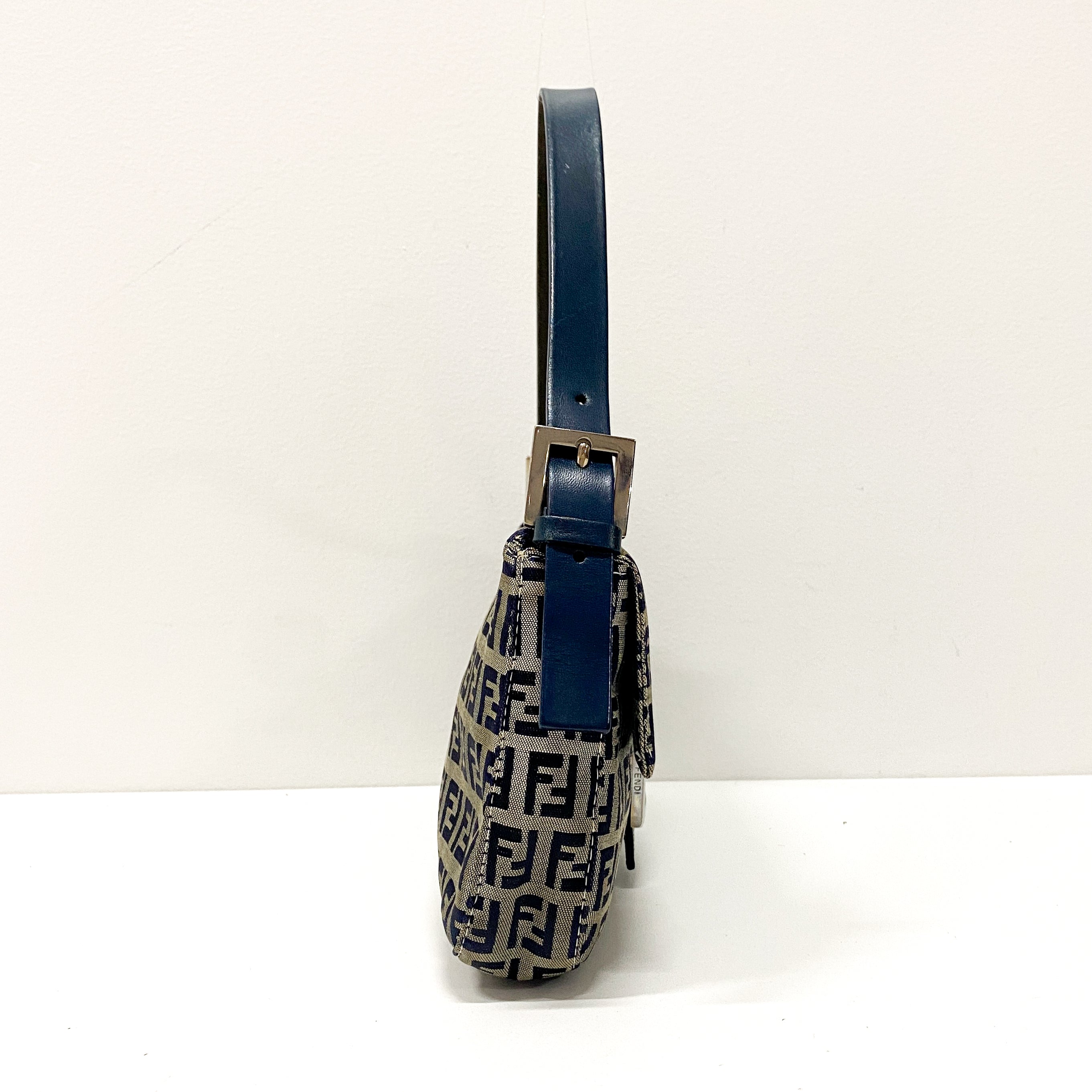 Zuchinno Baguette Grey & Navy Canvas Shoulder Bag