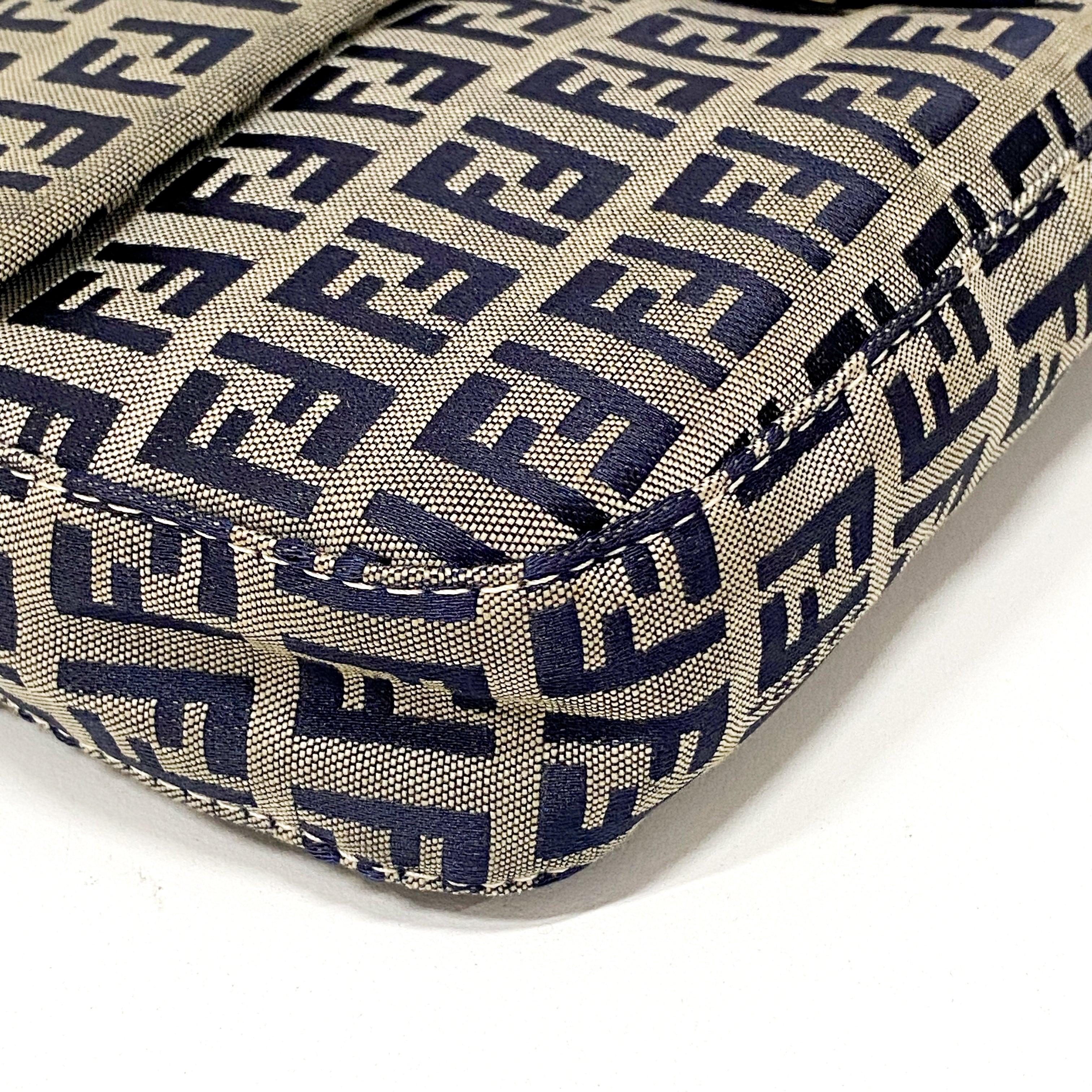 Zuchinno Baguette Grey & Navy Canvas Shoulder Bag