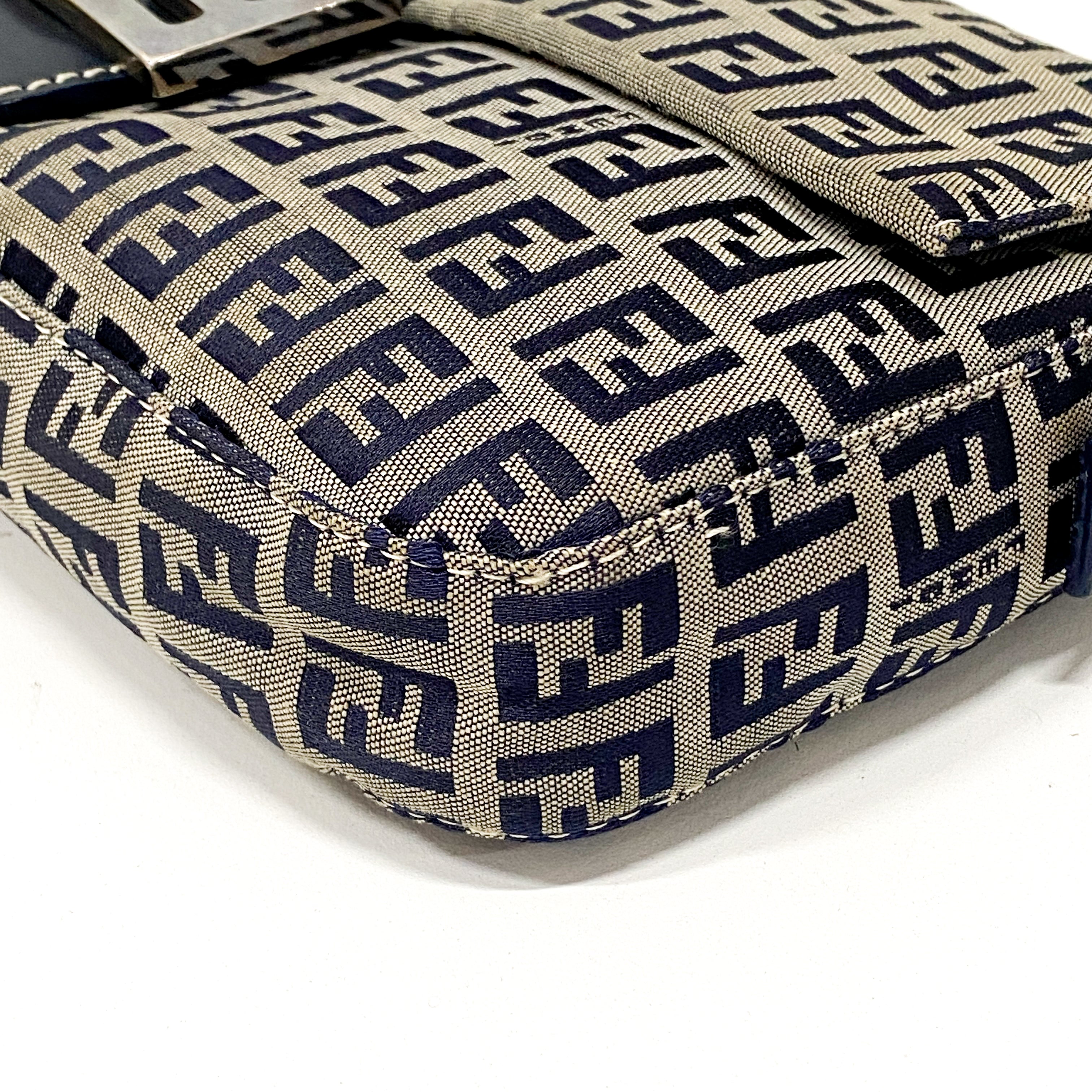 Zuchinno Baguette Grey & Navy Canvas Shoulder Bag