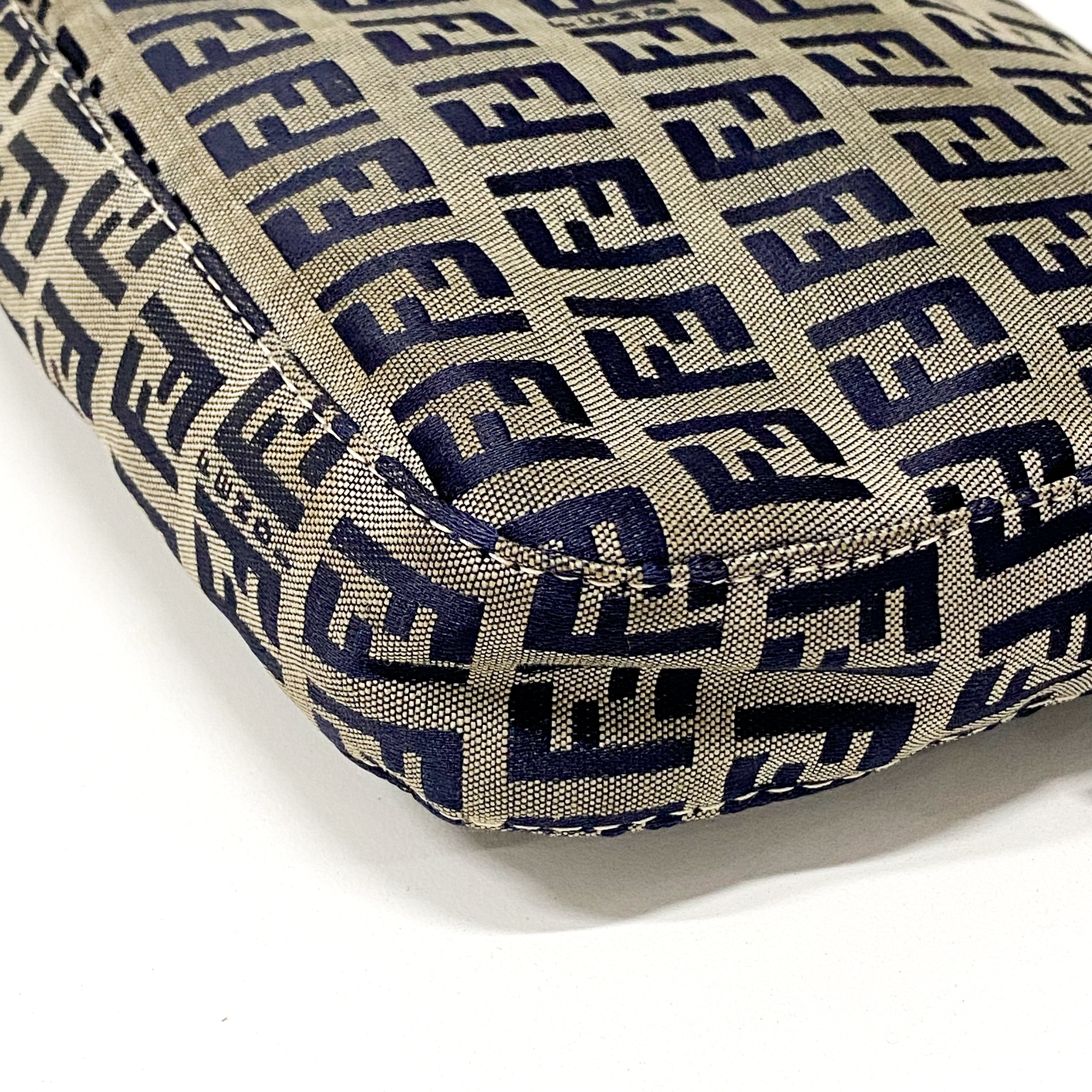 Zuchinno Baguette Grey & Navy Canvas Shoulder Bag