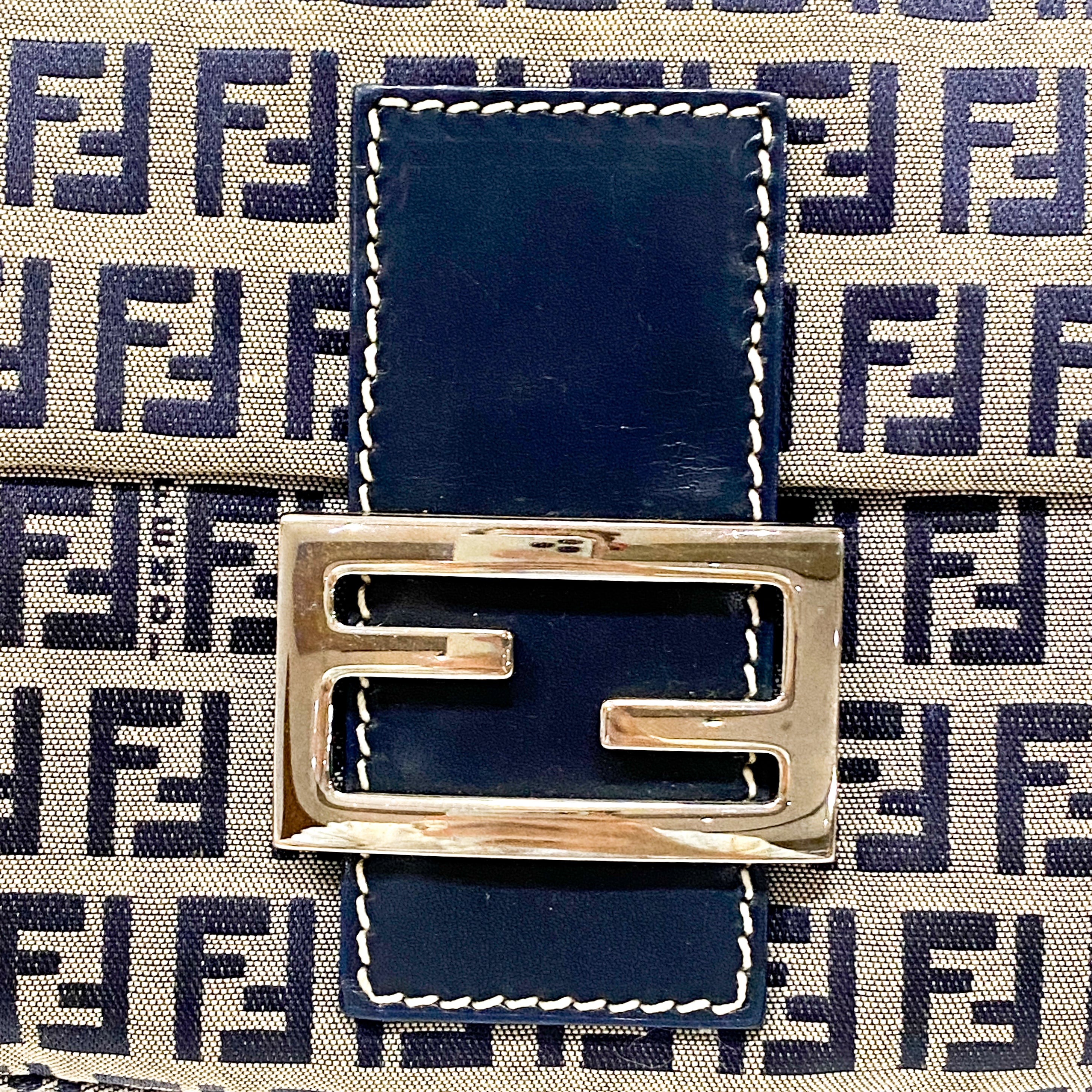 Zuchinno Baguette Grey & Navy Canvas Shoulder Bag