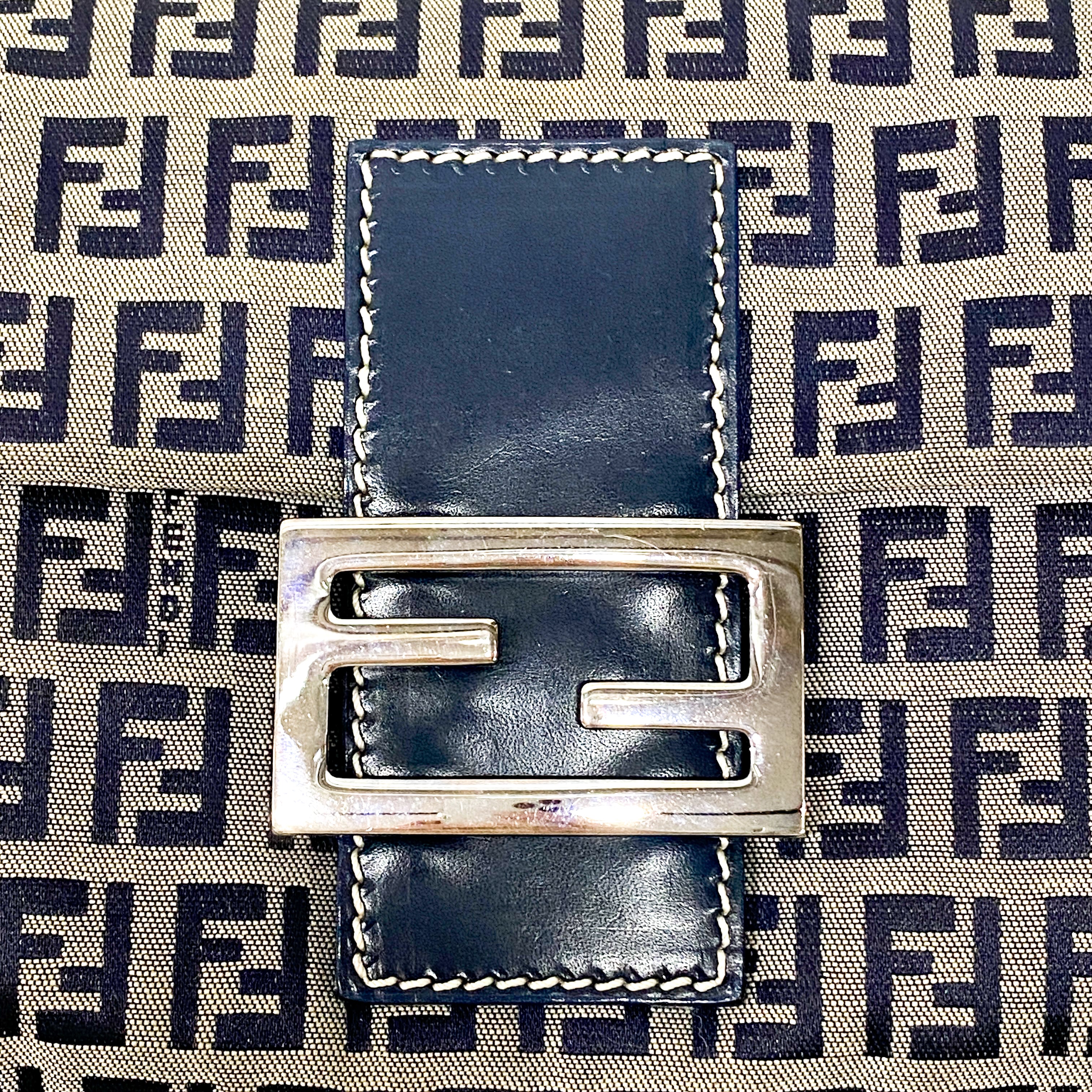 Zuchinno Baguette Grey & Navy Canvas Shoulder Bag