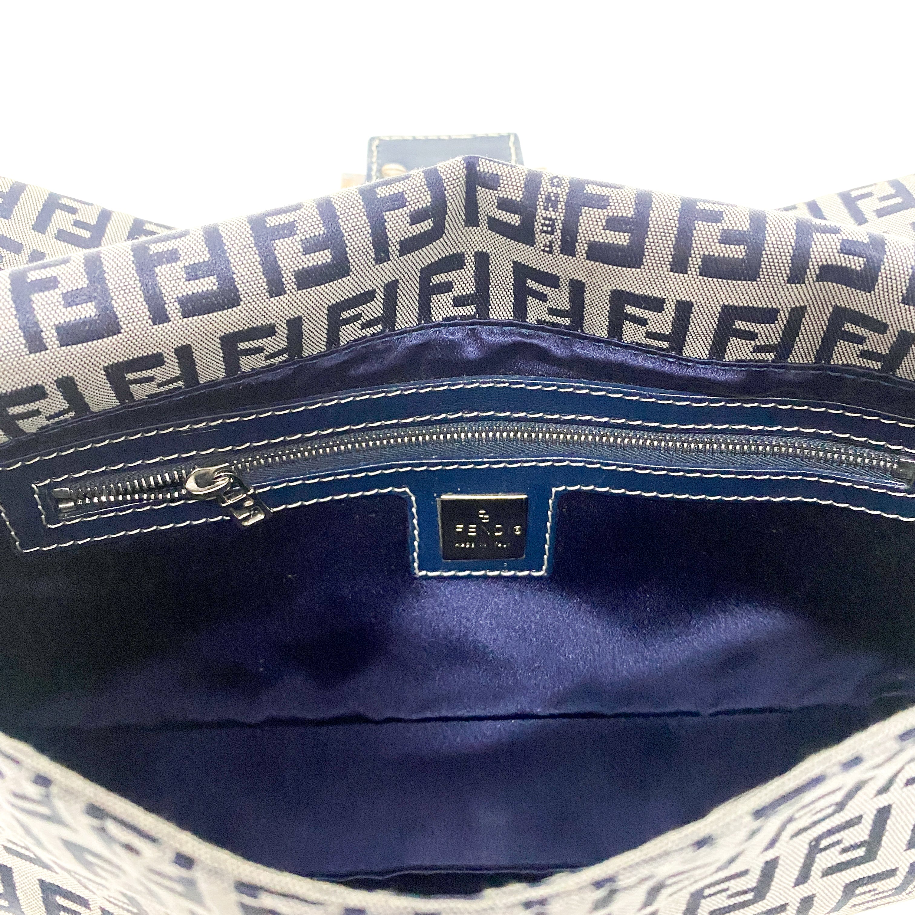 Zuchinno Baguette Grey & Navy Canvas Shoulder Bag