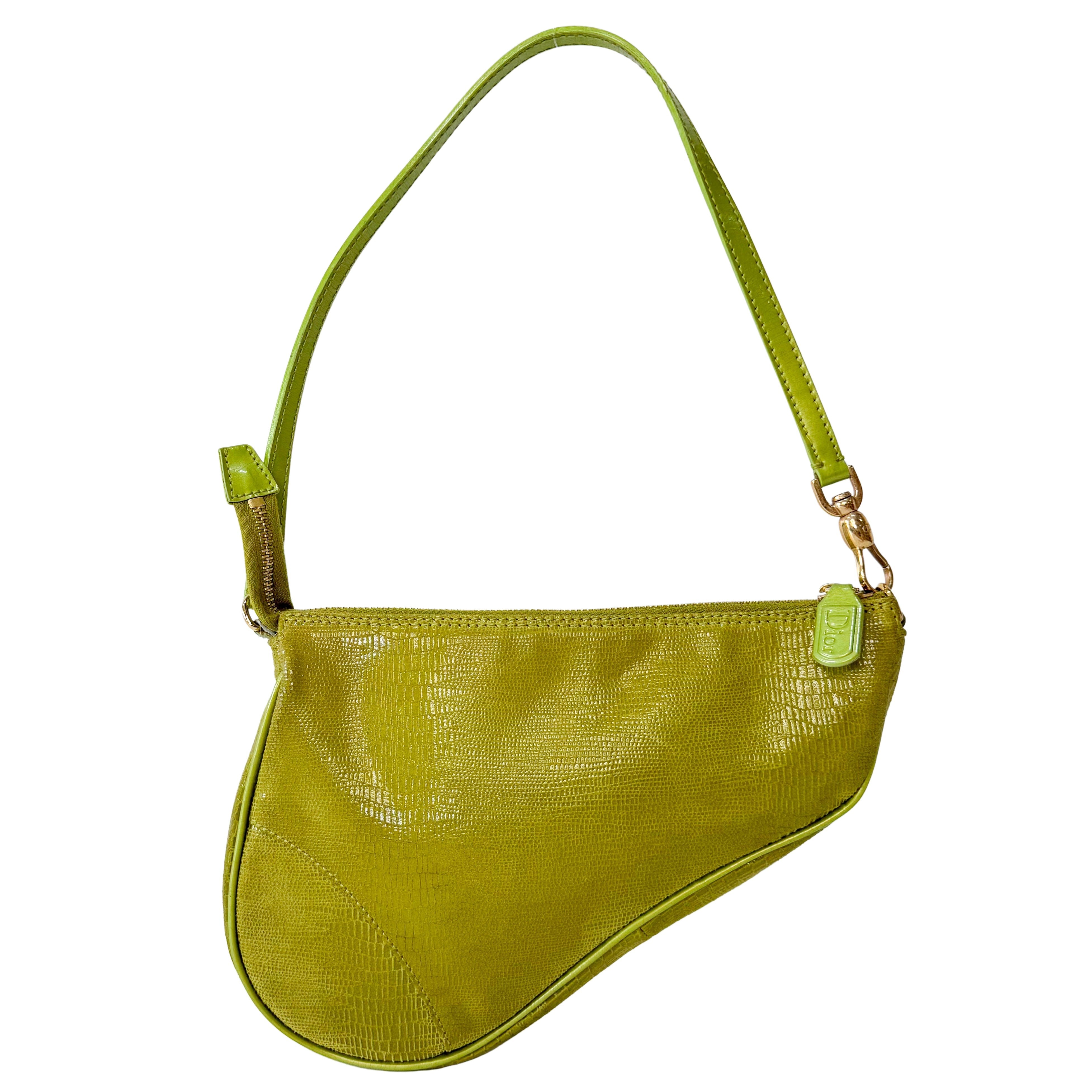 Saddle Mini Green Lizard Leather Shoulder Bag