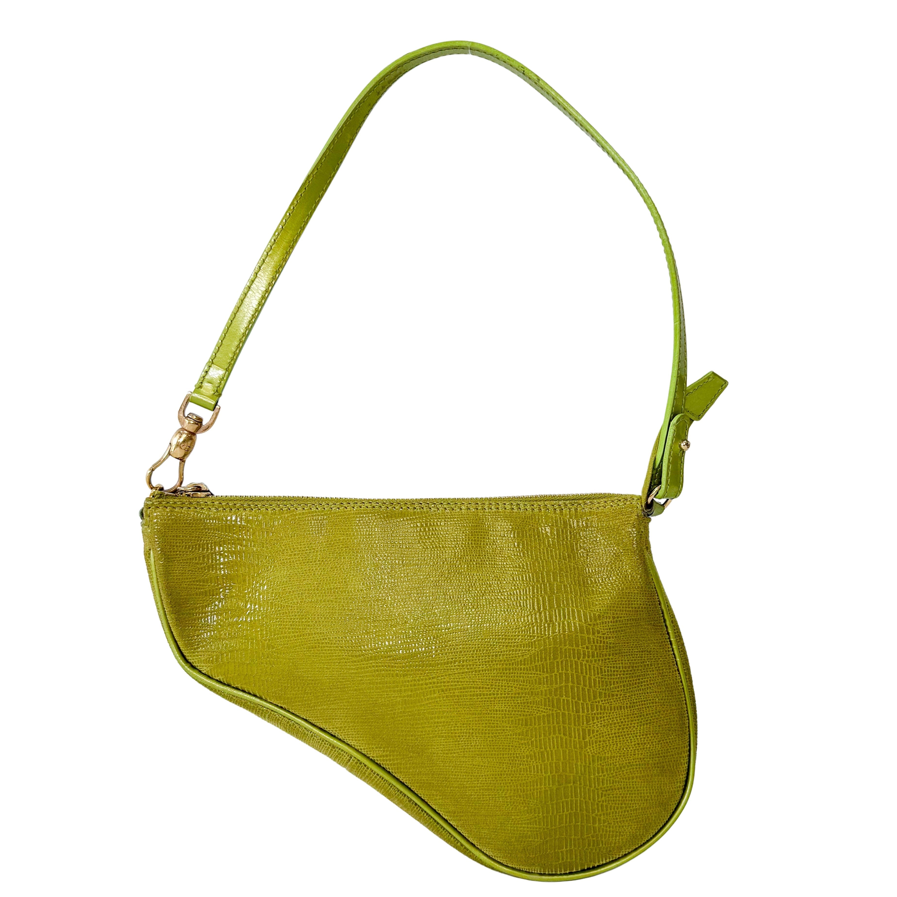 Saddle Mini Green Lizard Leather Shoulder Bag