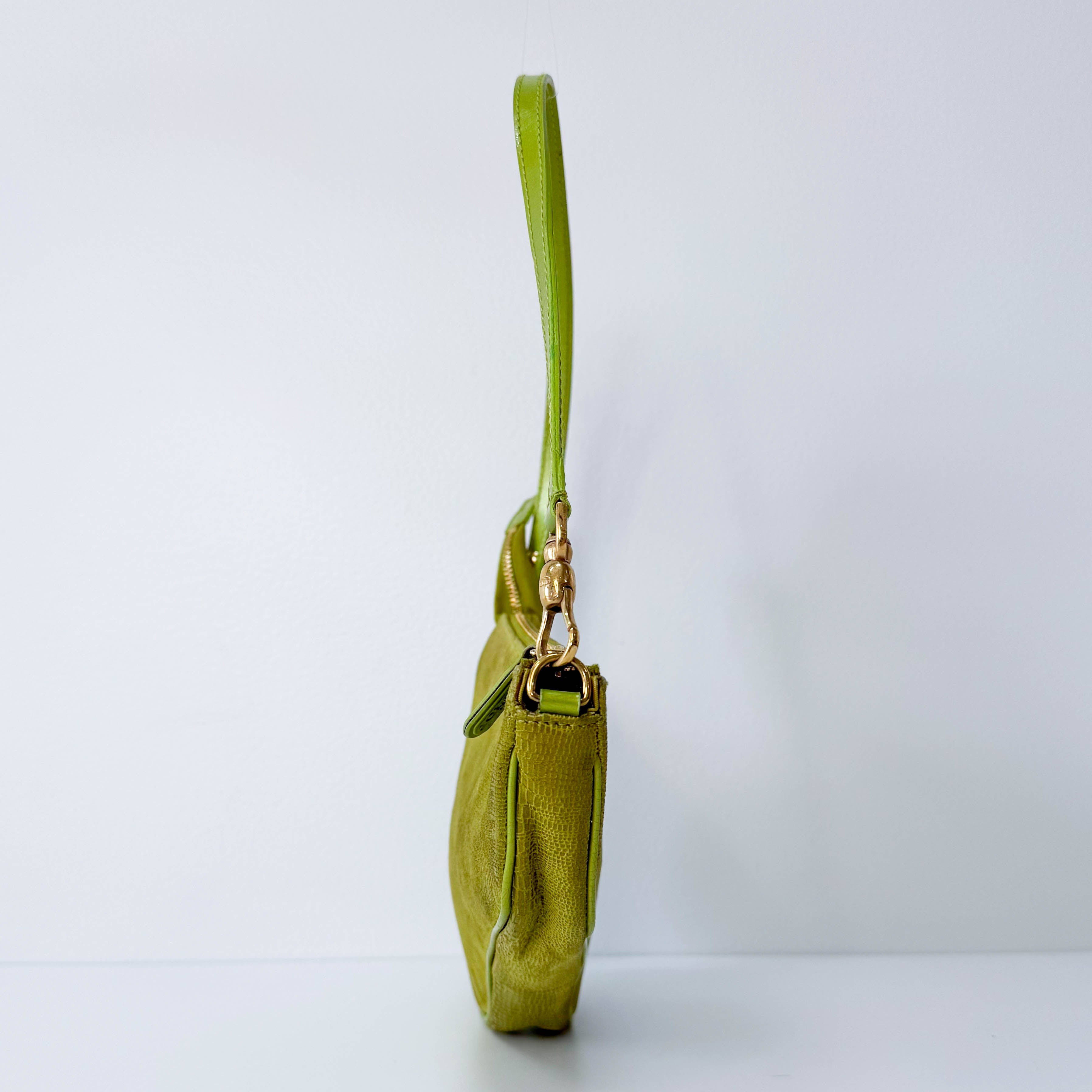 Saddle Mini Green Lizard Leather Shoulder Bag