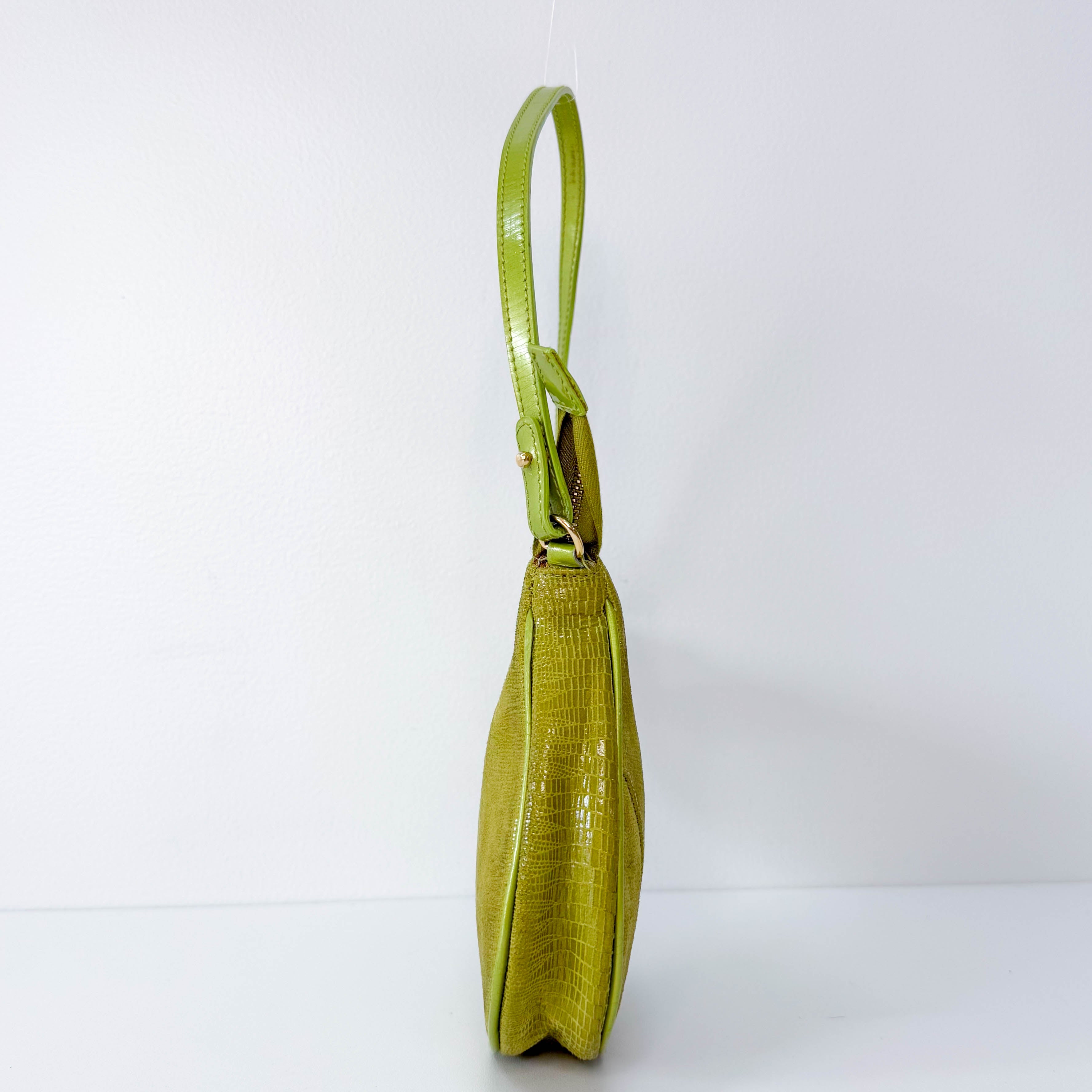 Saddle Mini Green Lizard Leather Shoulder Bag