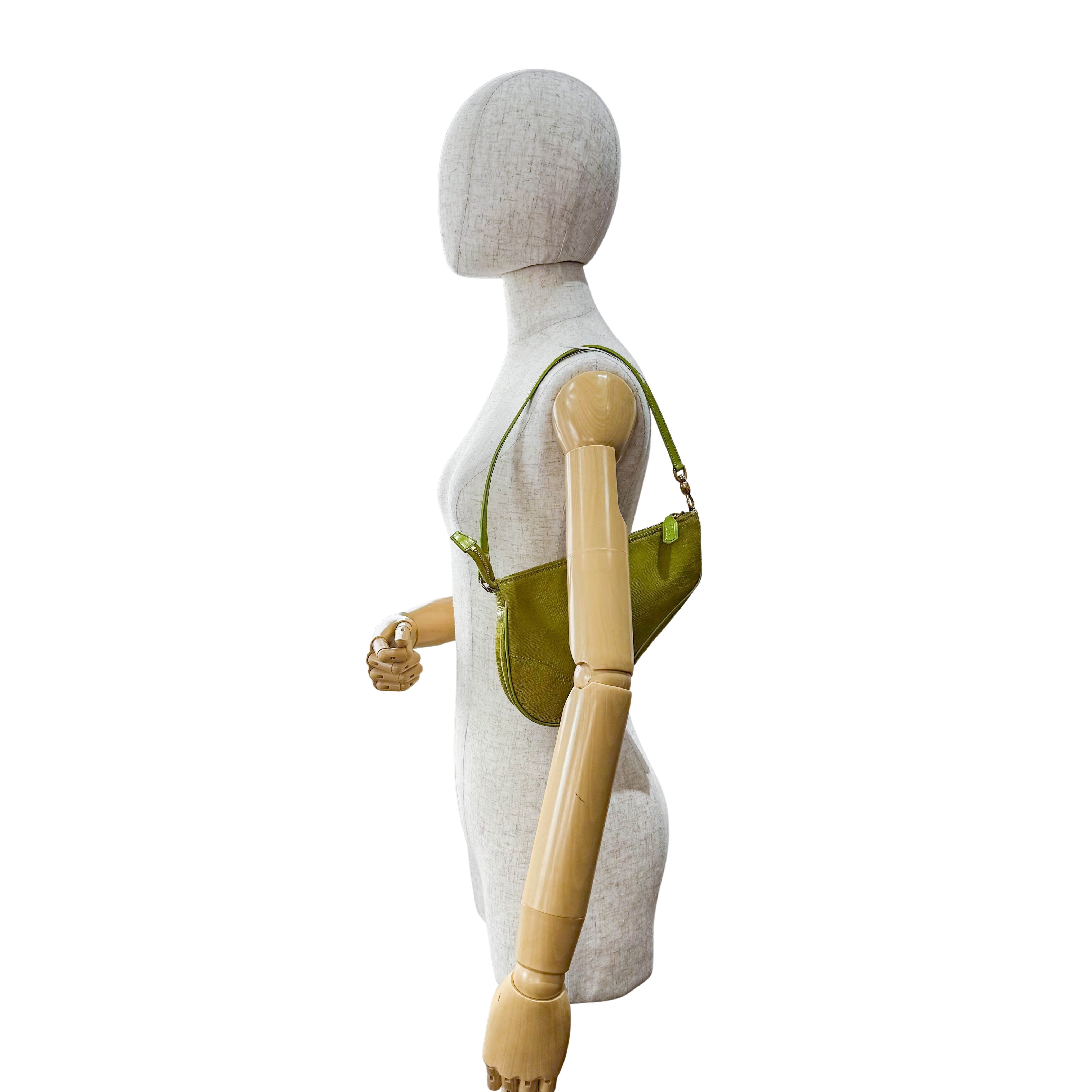 Saddle Mini Green Lizard Leather Shoulder Bag