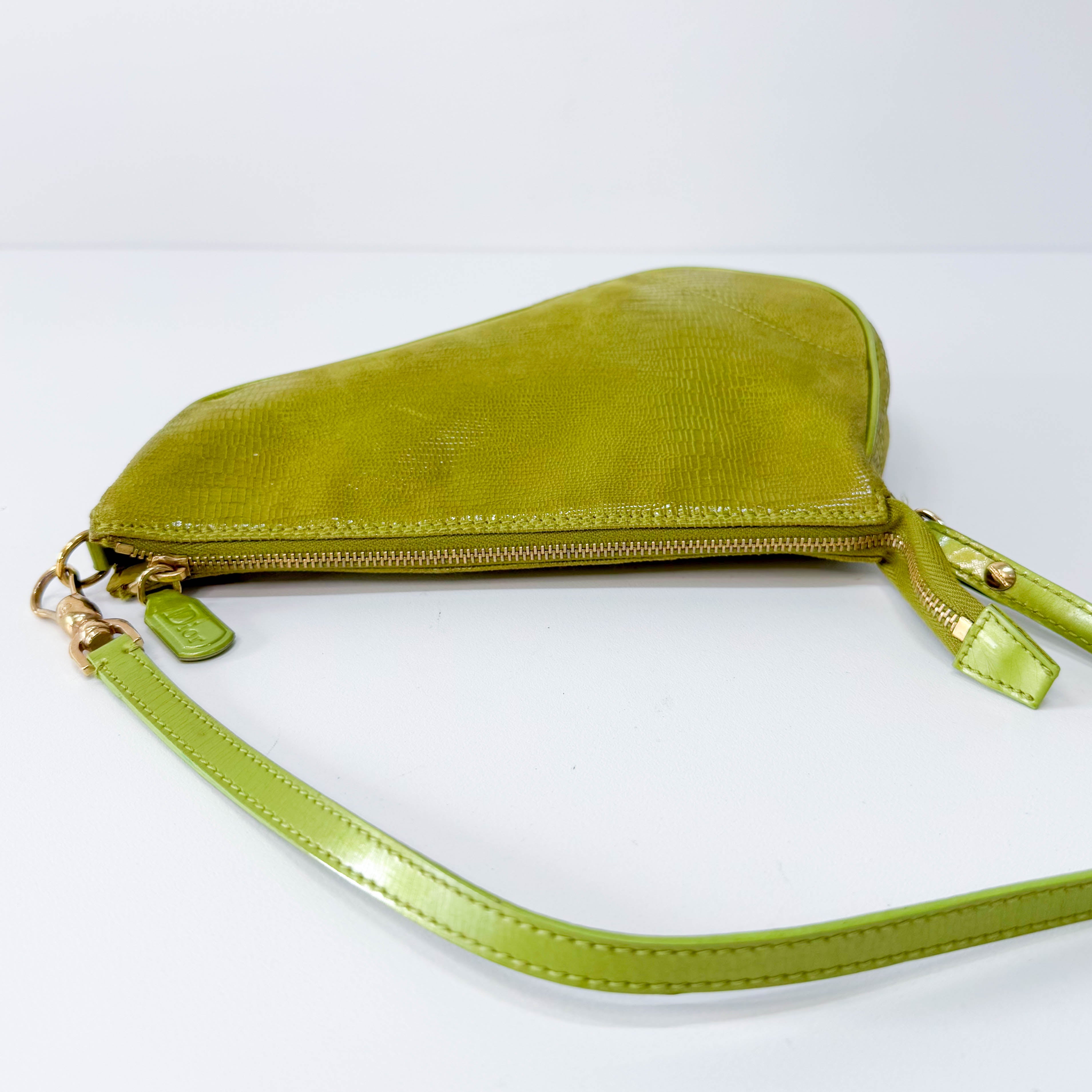 Saddle Mini Green Lizard Leather Shoulder Bag
