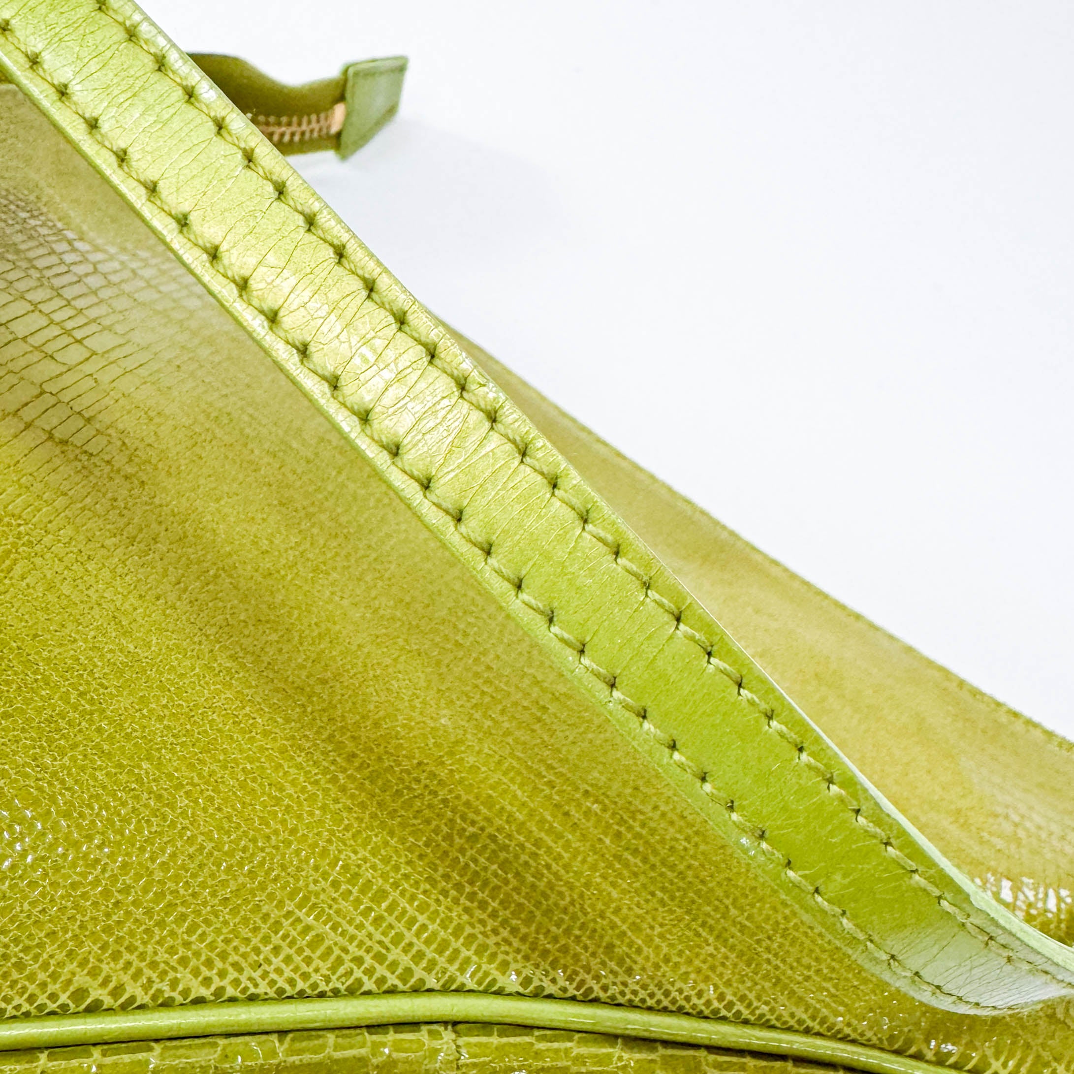Saddle Mini Green Lizard Leather Shoulder Bag
