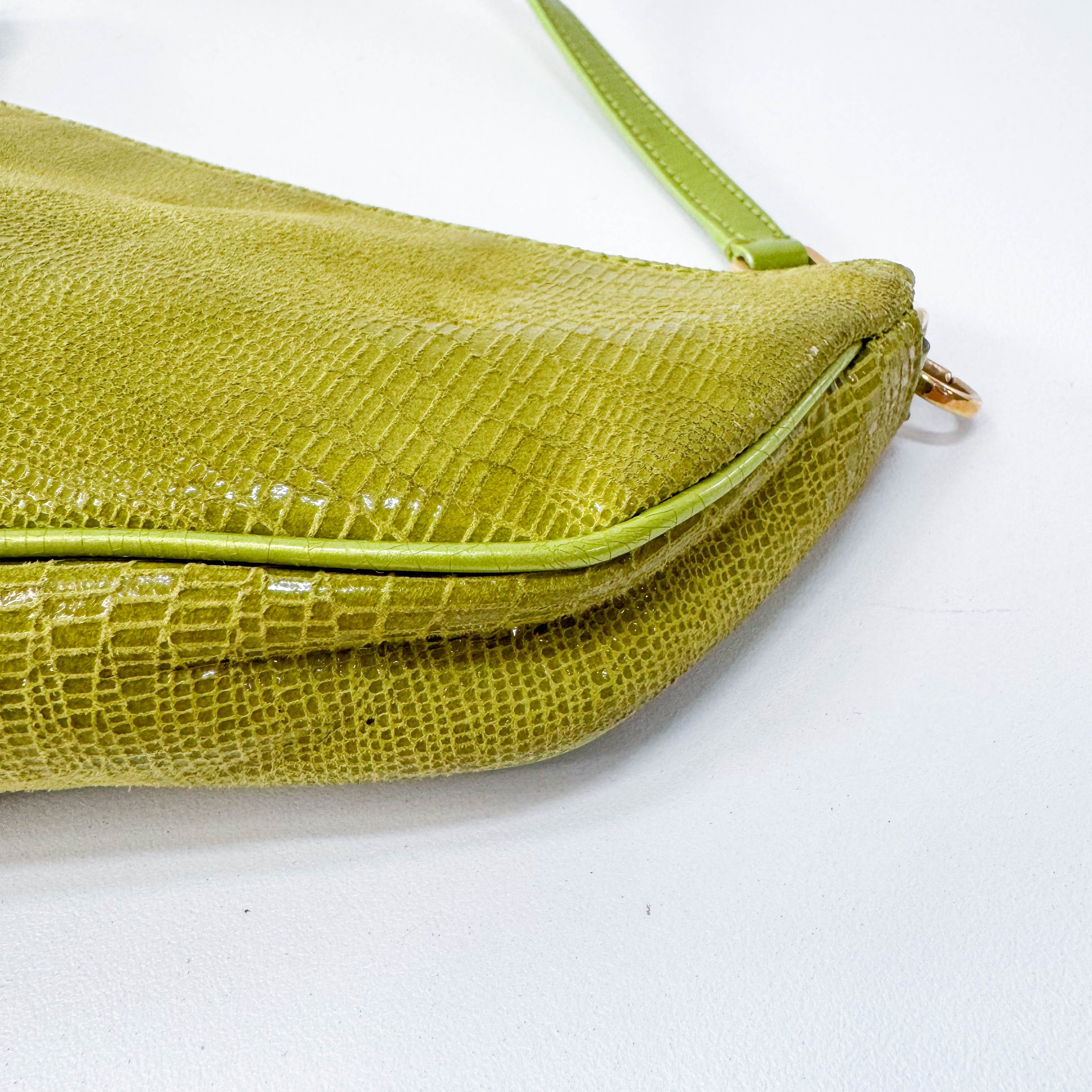 Saddle Mini Green Lizard Leather Shoulder Bag
