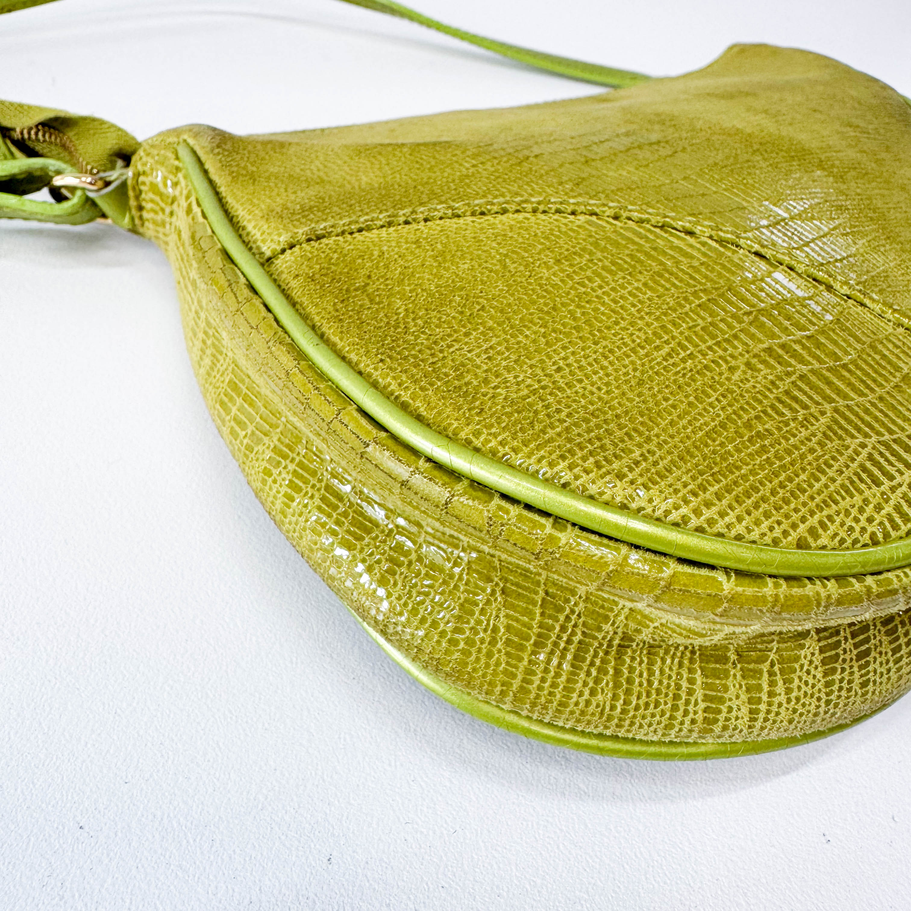 Saddle Mini Green Lizard Leather Shoulder Bag