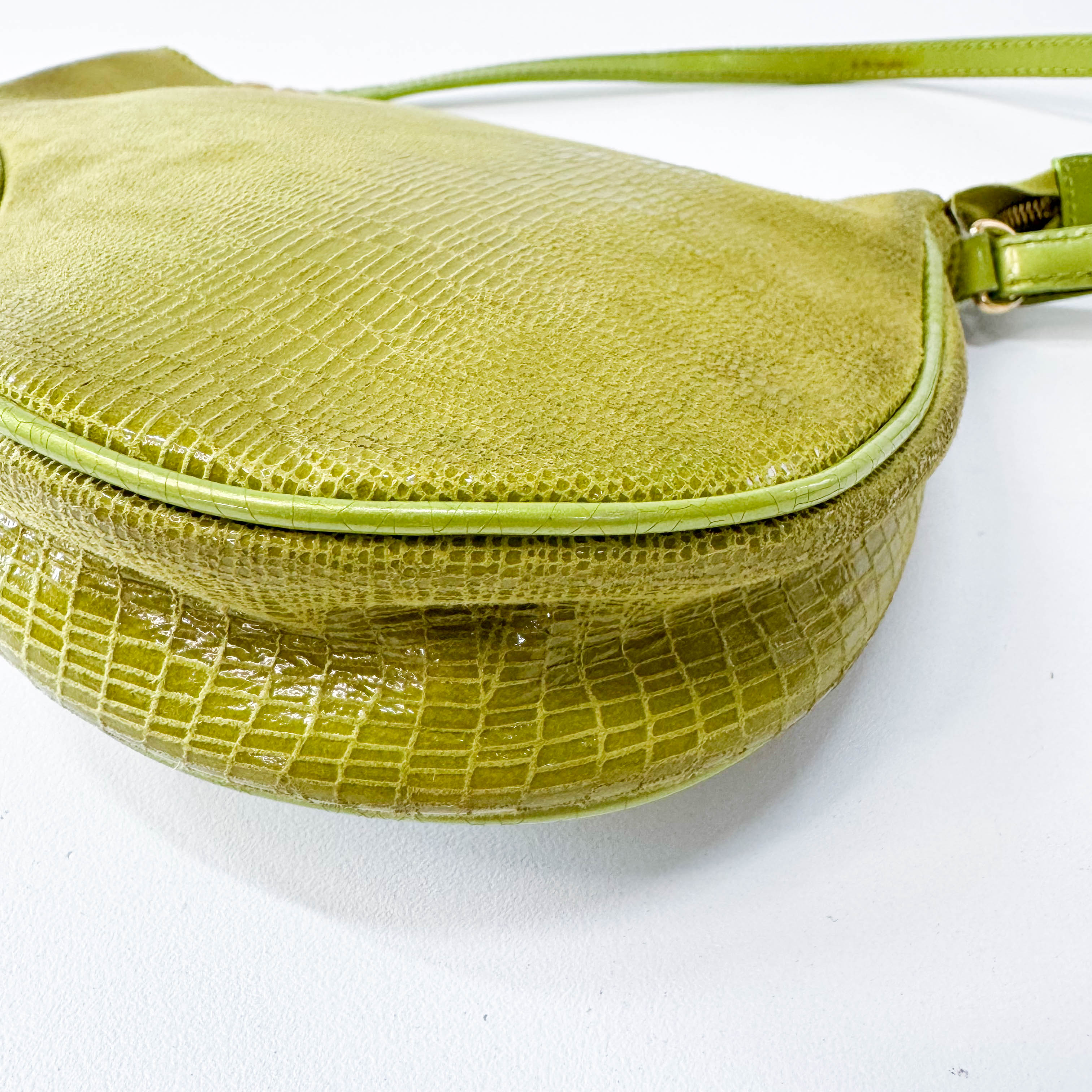 Saddle Mini Green Lizard Leather Shoulder Bag