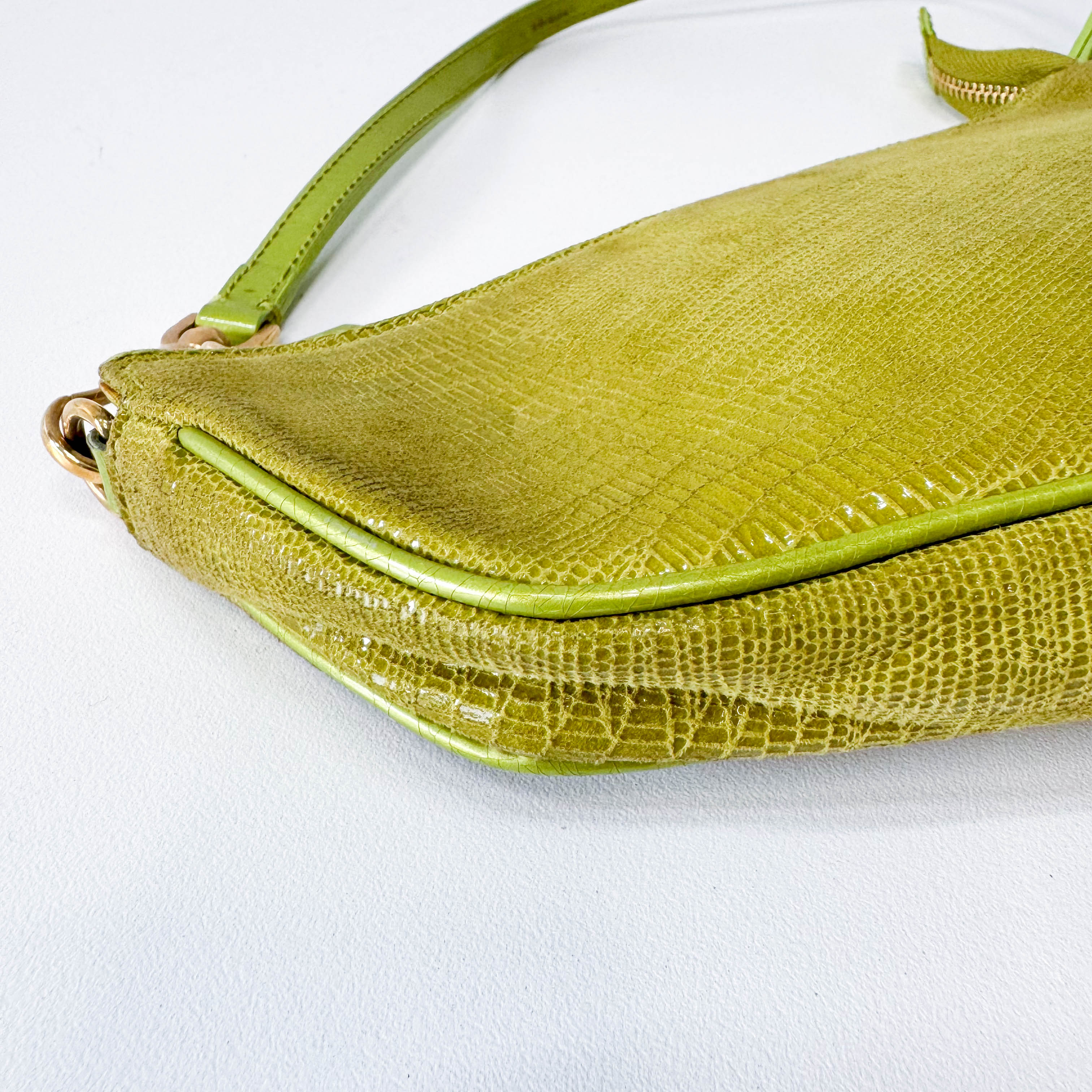 Saddle Mini Green Lizard Leather Shoulder Bag