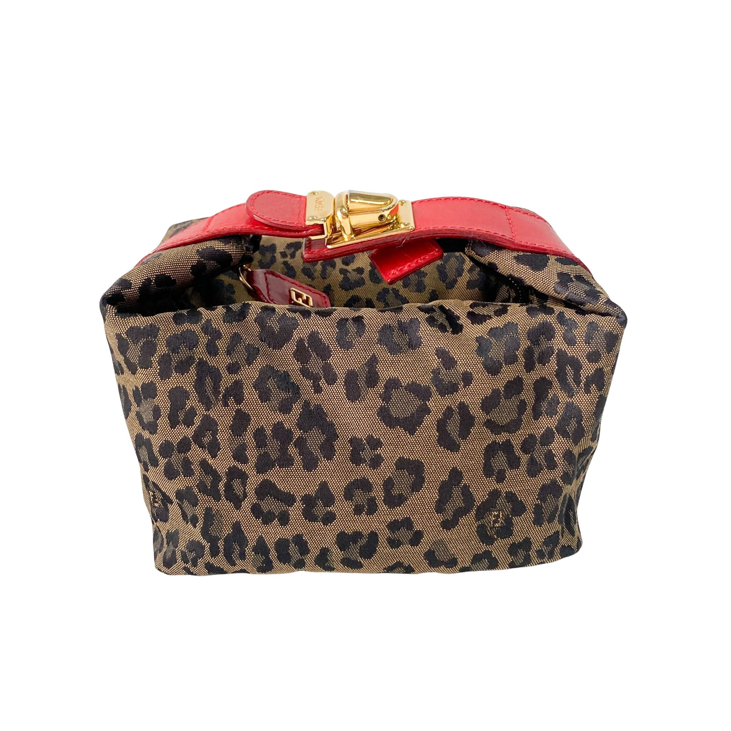 Mini Leopard Print Canvas Pouch Bag
