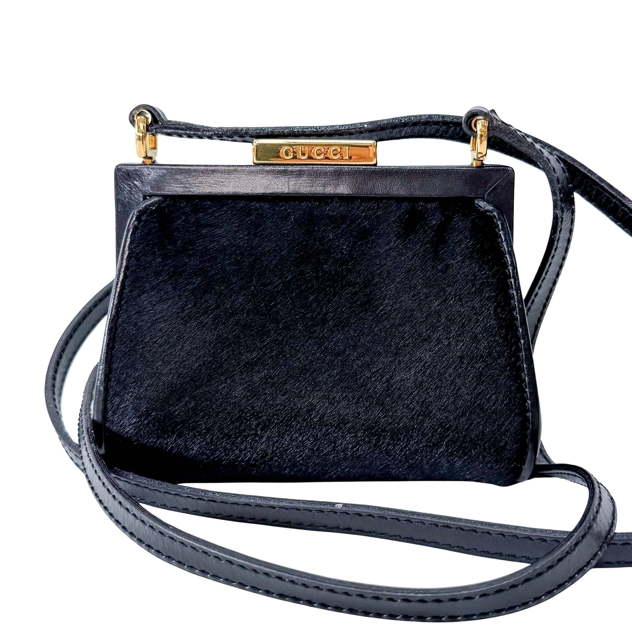 Mini Black Pony Hair Clutch Shoulder Bag