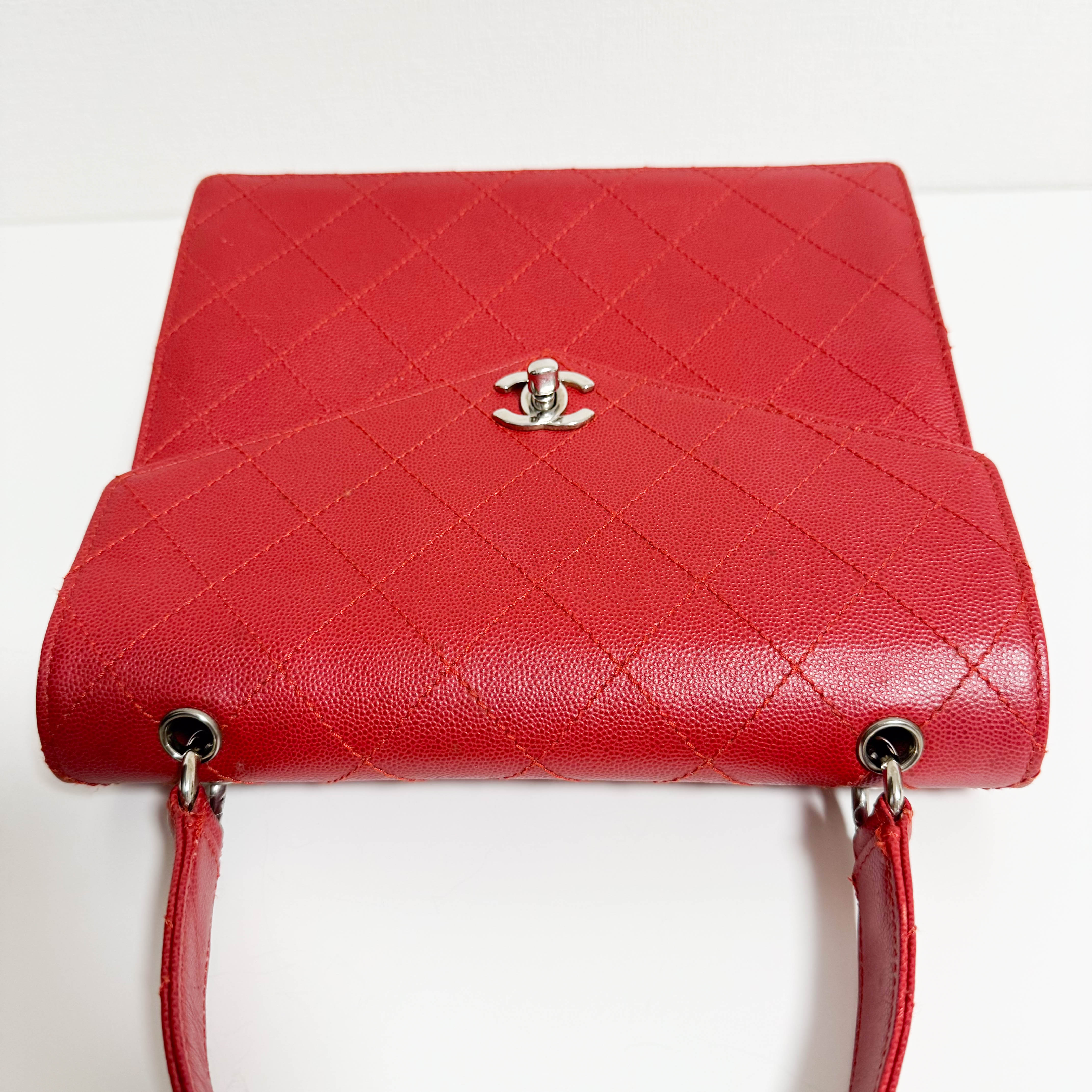 CHANEL Red Quilted Caviar Leather Envelope Flap Square Top Handle Handbag, in , Sold by HIVE PRELOVED - Handle Bags