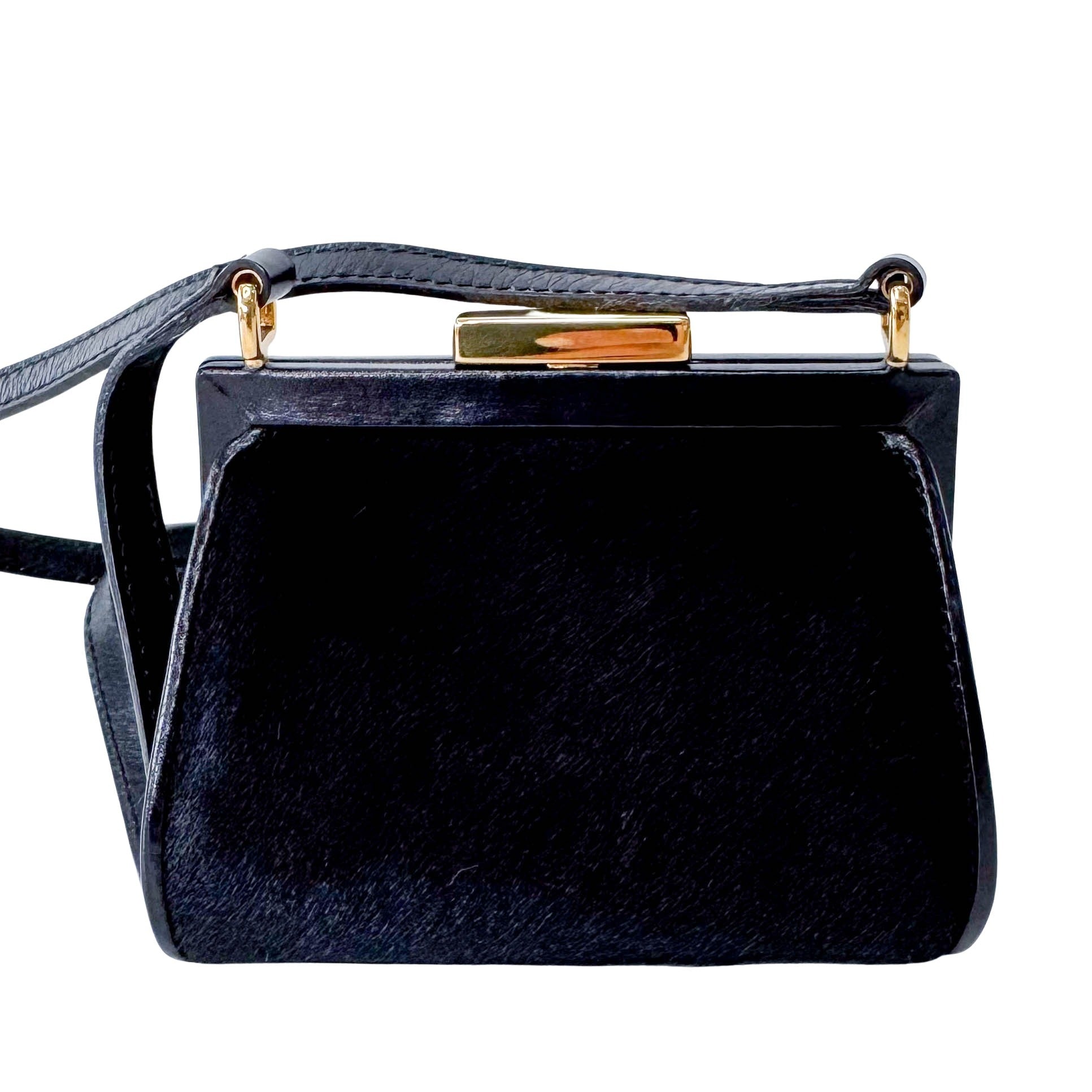 Mini Black Pony Hair Clutch Shoulder Bag