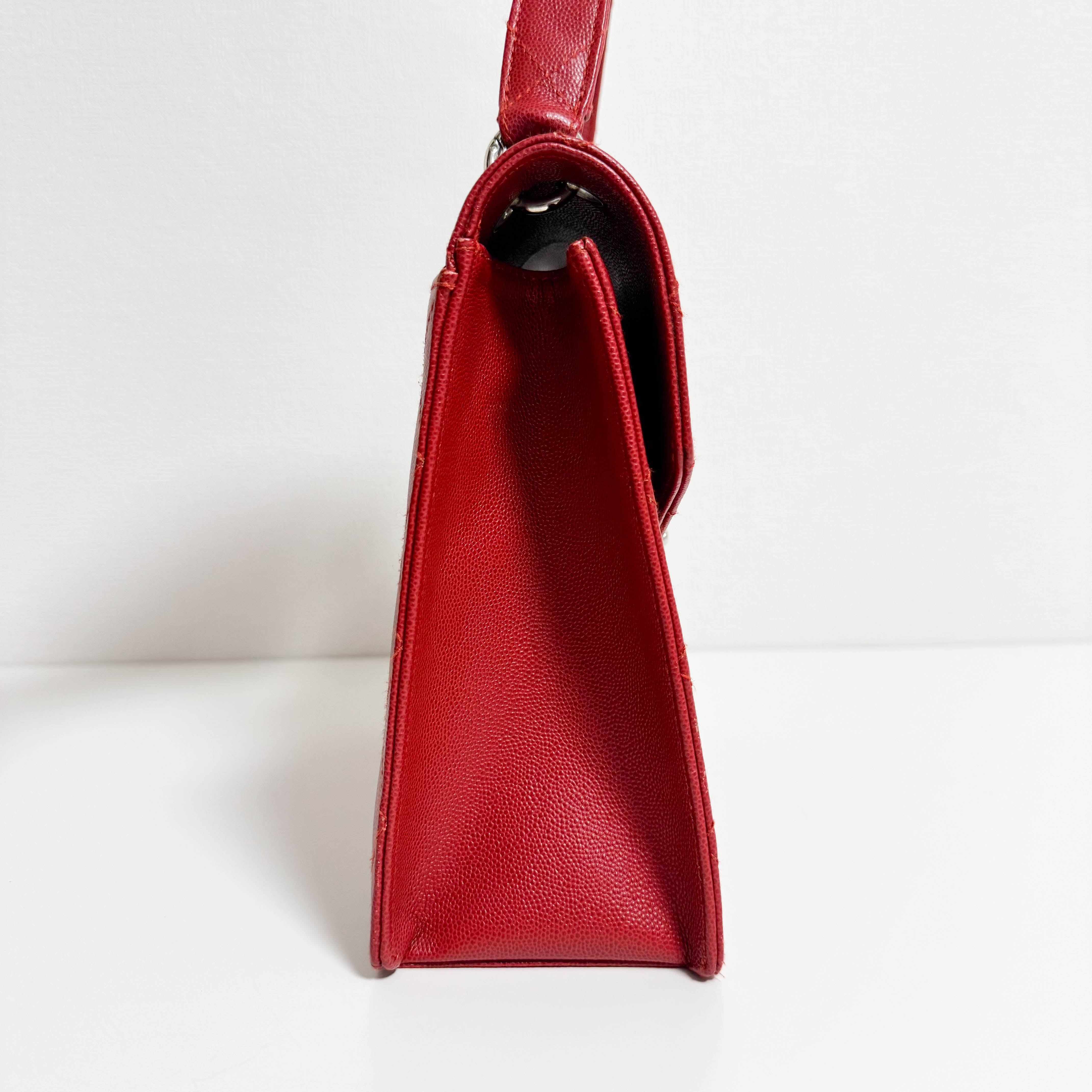 CHANEL Red Quilted Caviar Leather Envelope Flap Square Top Handle Handbag, in , Sold by HIVE PRELOVED - Handle Bags