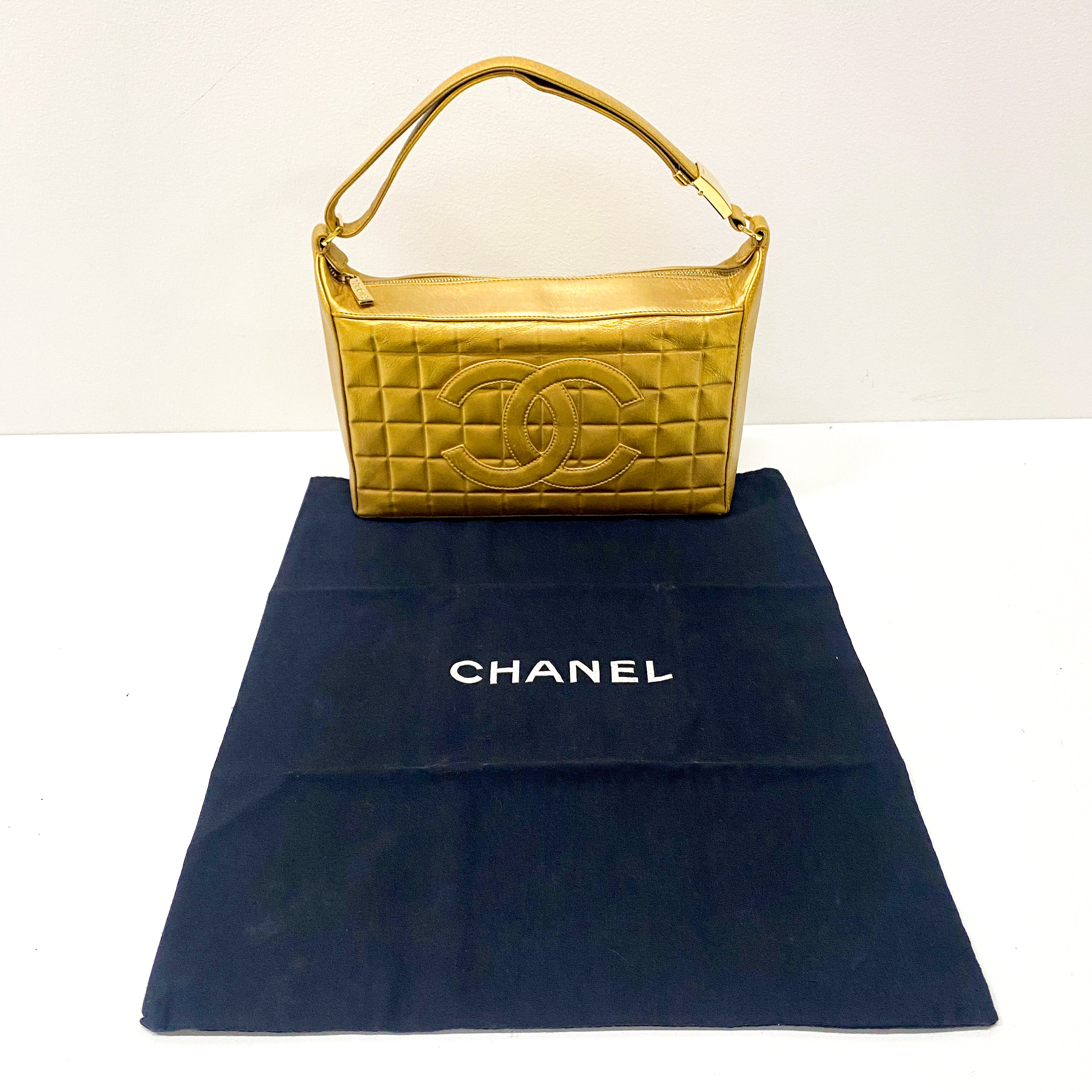 Chocolate Bar Metal Gold Lambskin Shoulder Bag