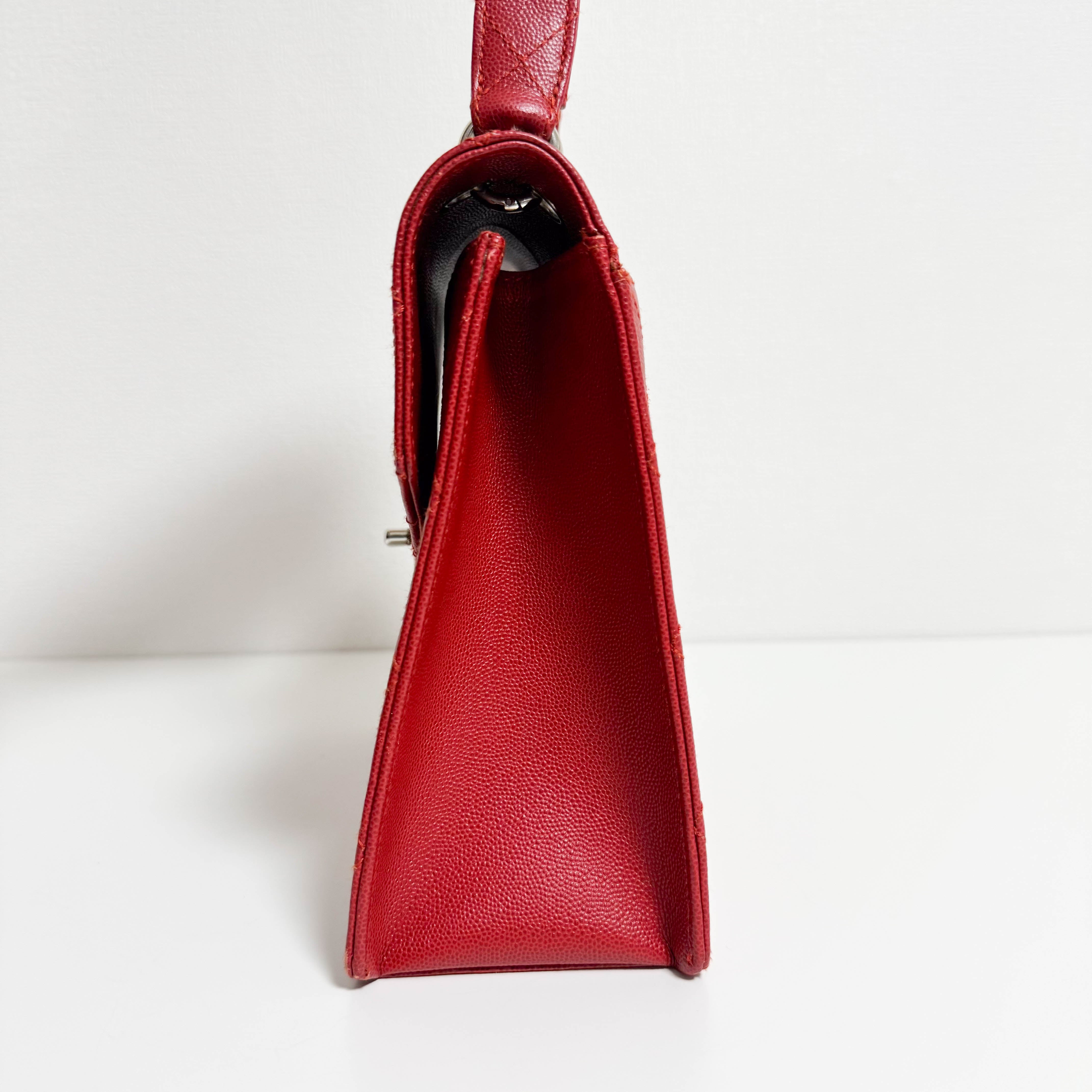 CHANEL Red Quilted Caviar Leather Envelope Flap Square Top Handle Handbag, in , Sold by HIVE PRELOVED - Handle Bags