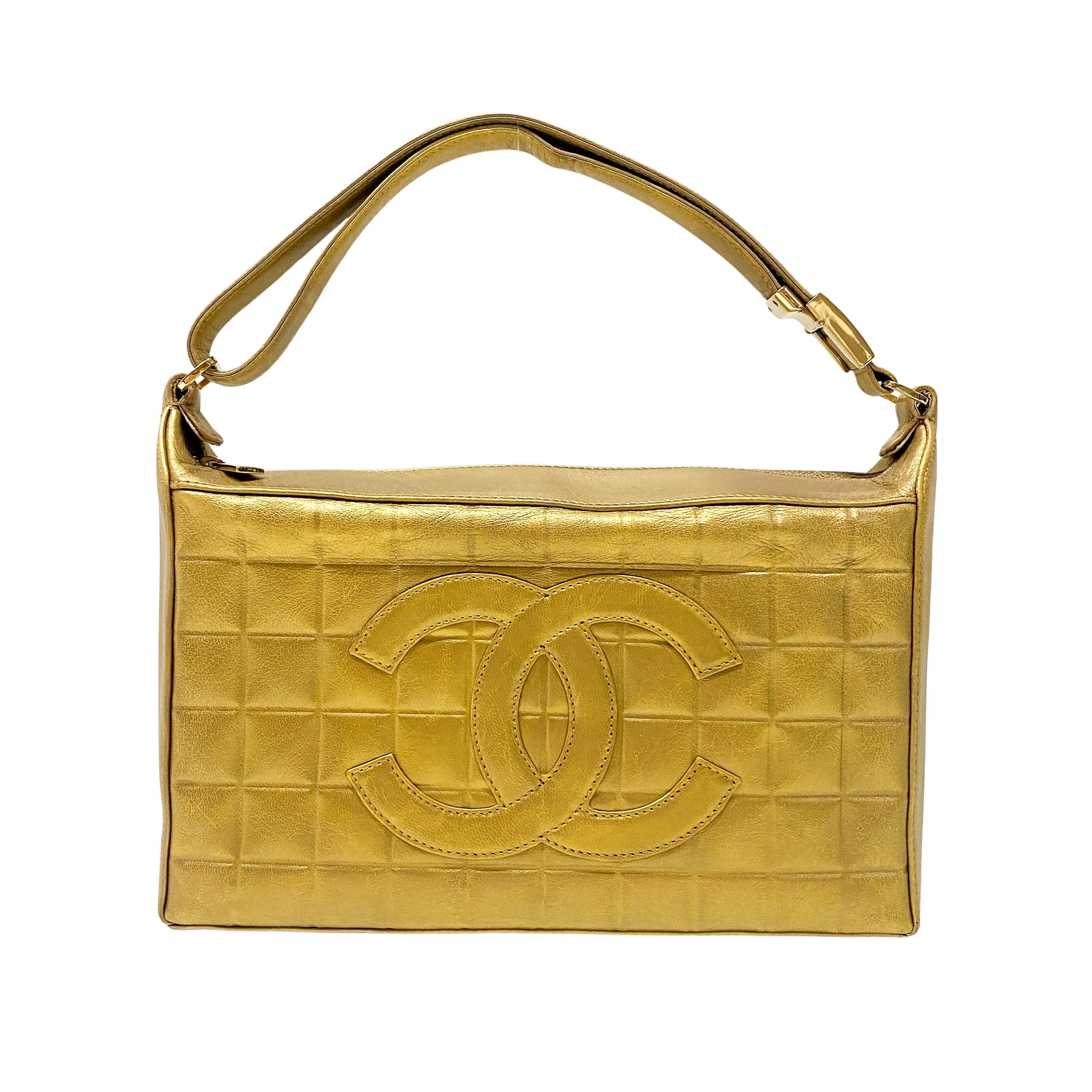 Chocolate Bar Metal Gold Lambskin Shoulder Bag