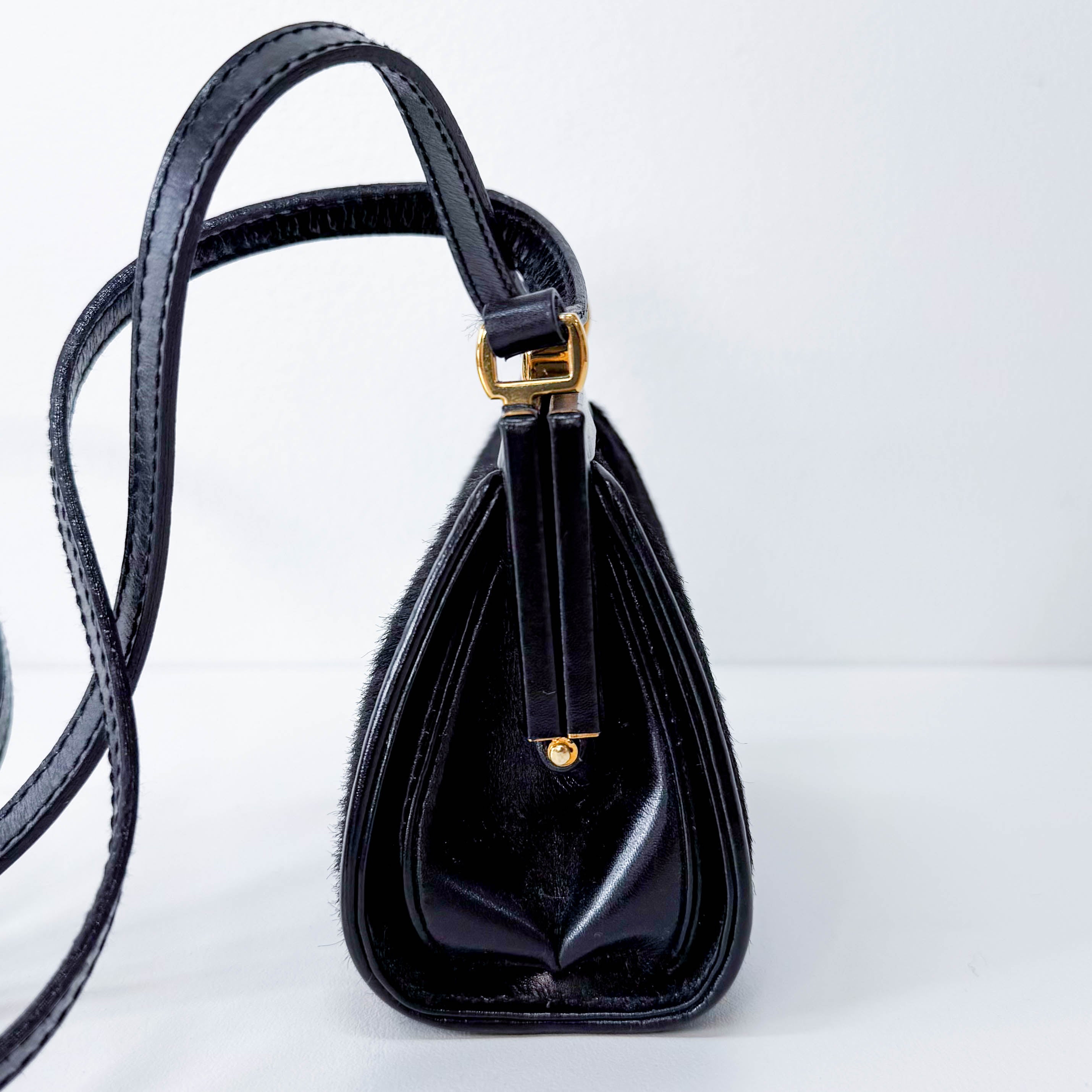 Mini Black Pony Hair Clutch Shoulder Bag