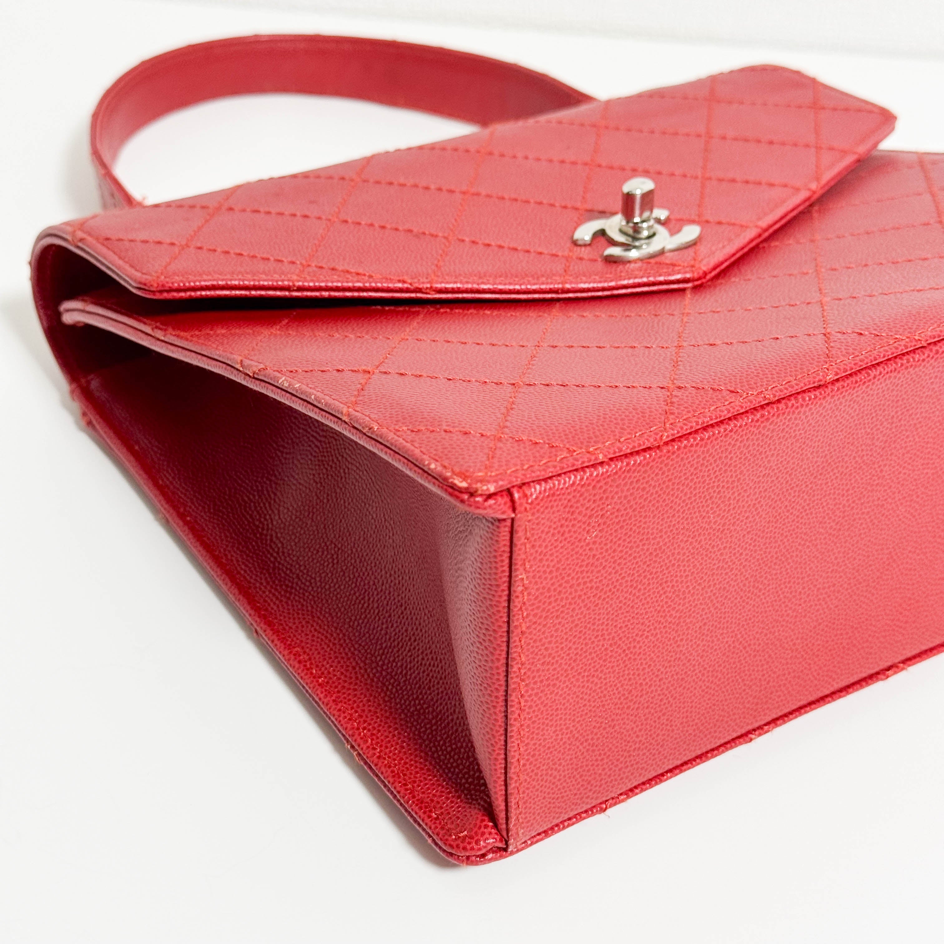 CHANEL Red Quilted Caviar Leather Envelope Flap Square Top Handle Handbag, in , Sold by HIVE PRELOVED - Handle Bags