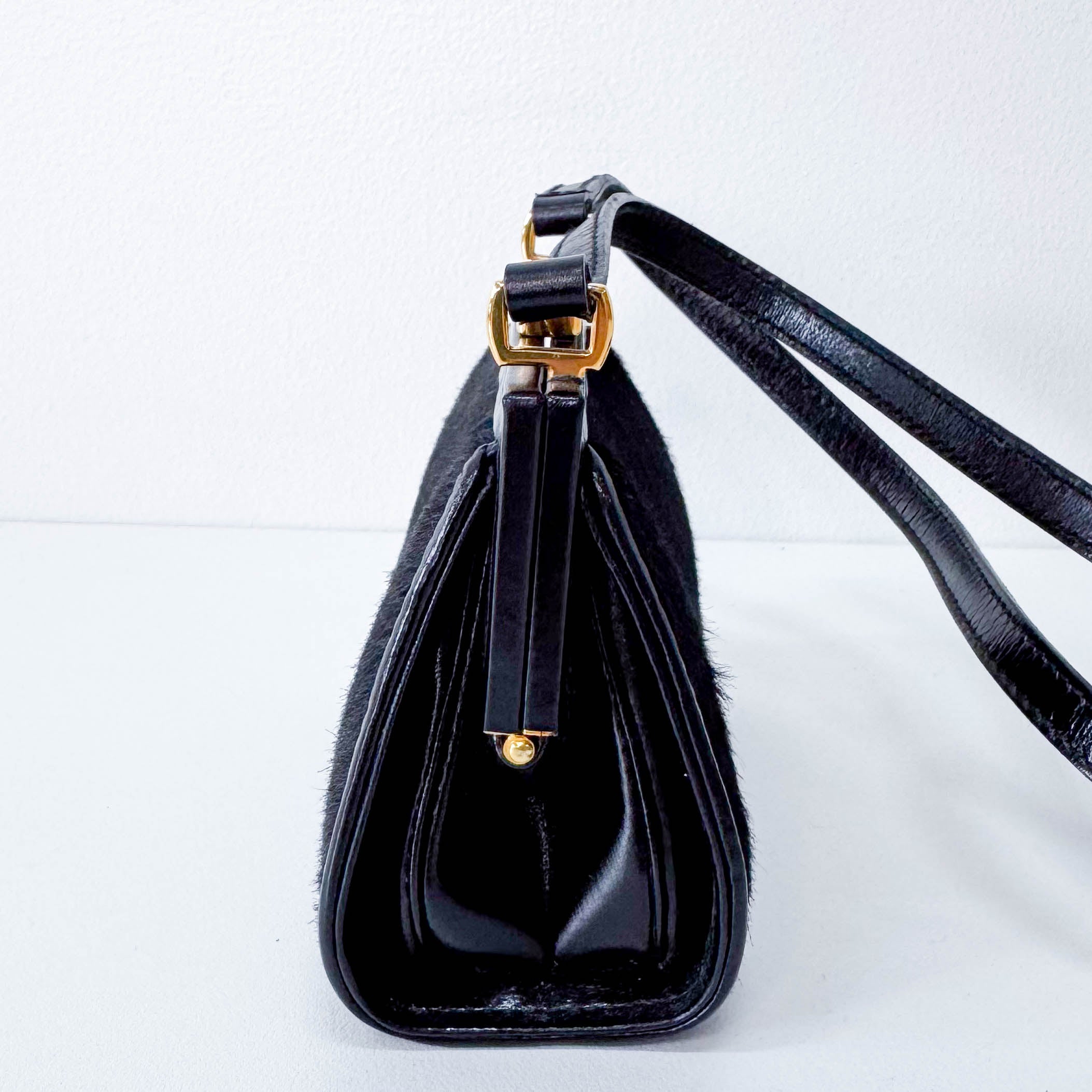 Mini Black Pony Hair Clutch Shoulder Bag