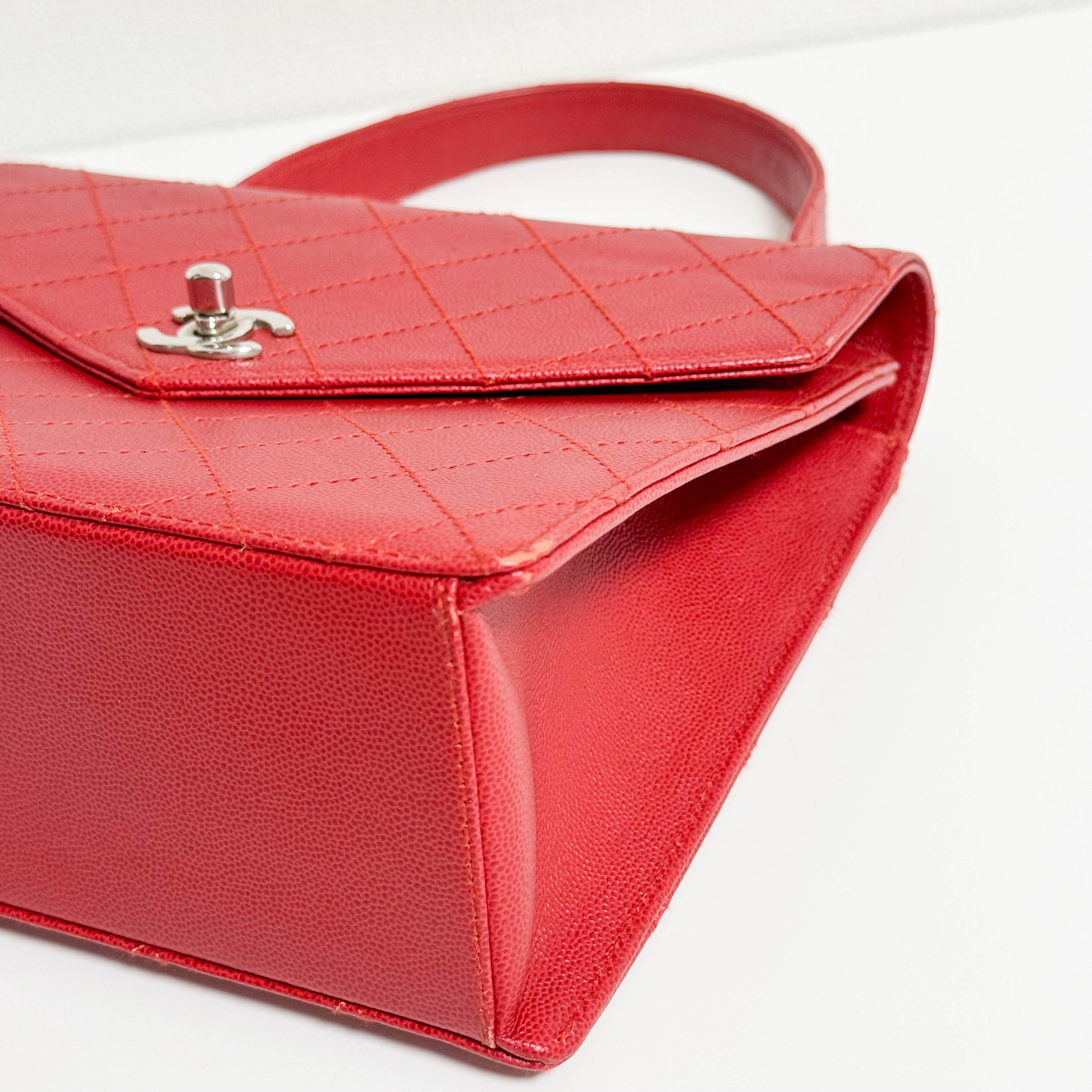 CHANEL Red Quilted Caviar Leather Envelope Flap Square Top Handle Handbag, in , Sold by HIVE PRELOVED - Handle Bags