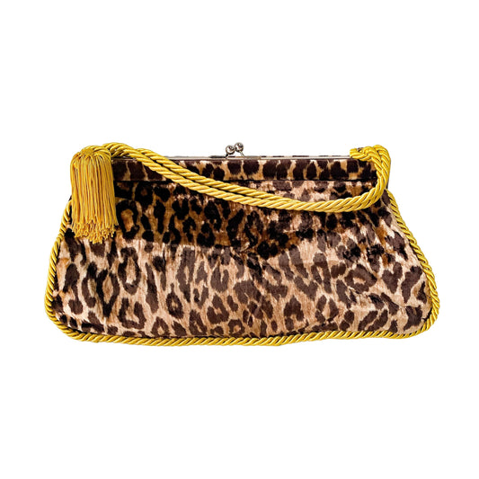 Brown Leopard Print Velvet Handbag