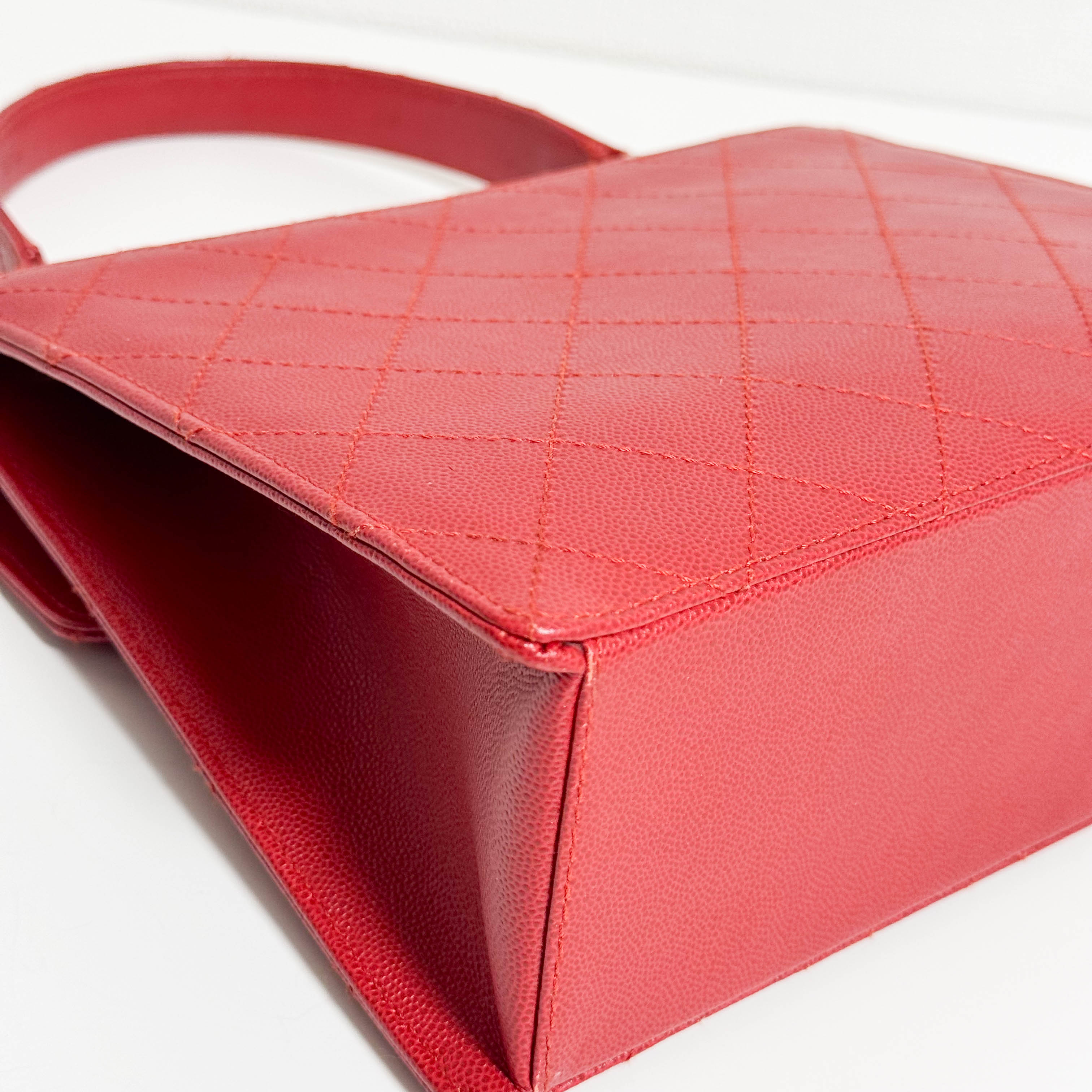 CHANEL Red Quilted Caviar Leather Envelope Flap Square Top Handle Handbag, in , Sold by HIVE PRELOVED - Handle Bags