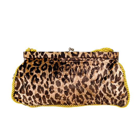 Brown Leopard Print Velvet Handbag