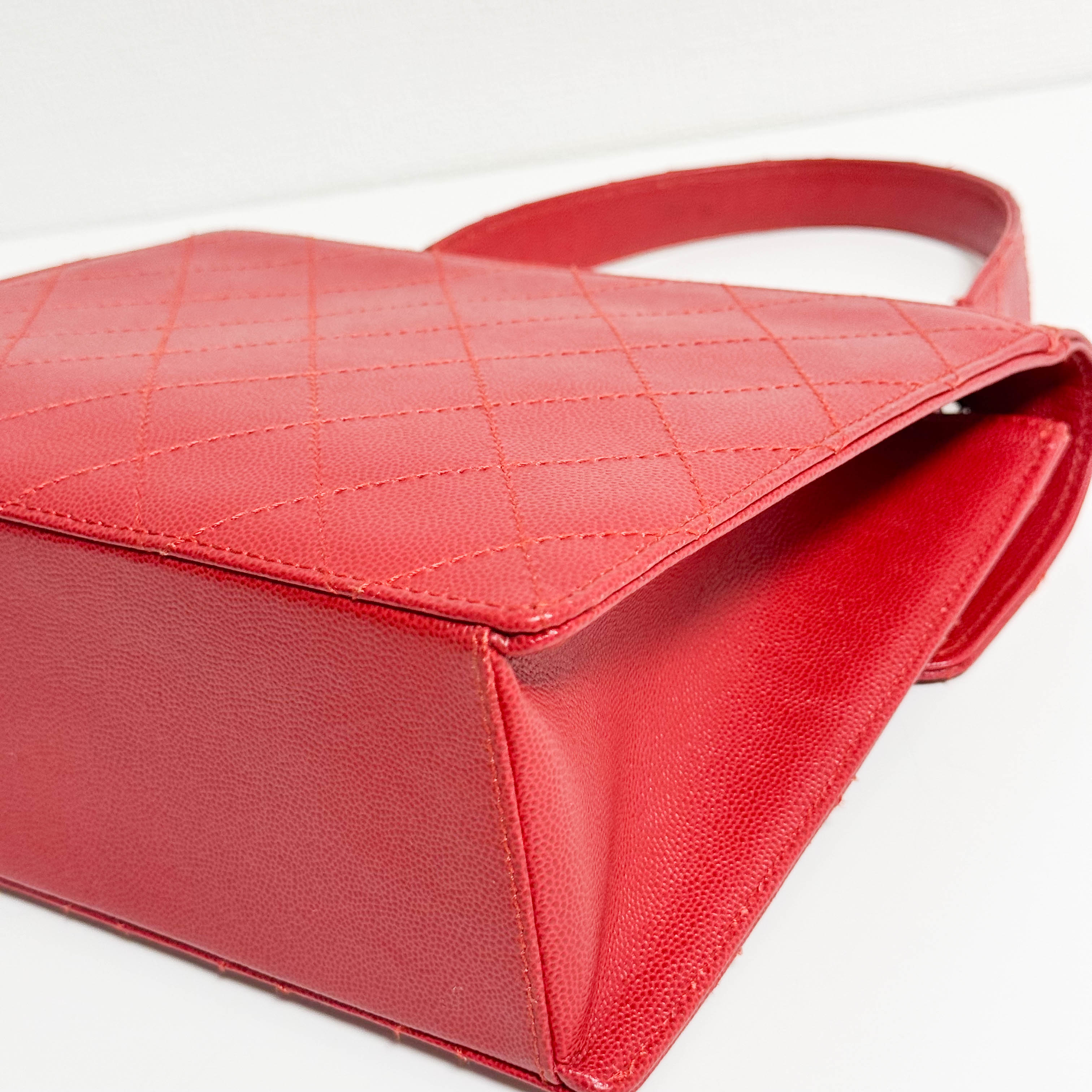 CHANEL Red Quilted Caviar Leather Envelope Flap Square Top Handle Handbag, in , Sold by HIVE PRELOVED - Handle Bags