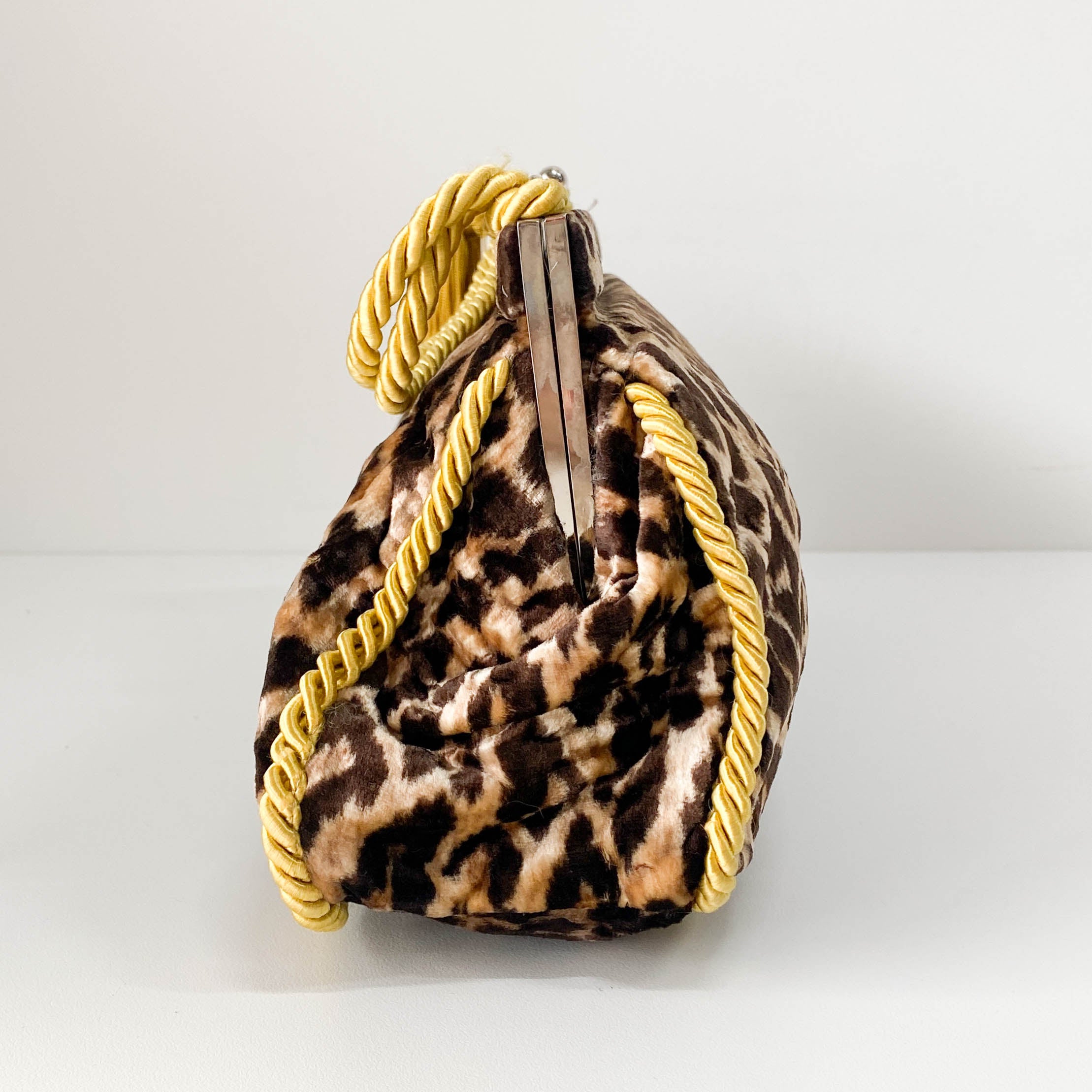 Brown Leopard Print Velvet Handbag