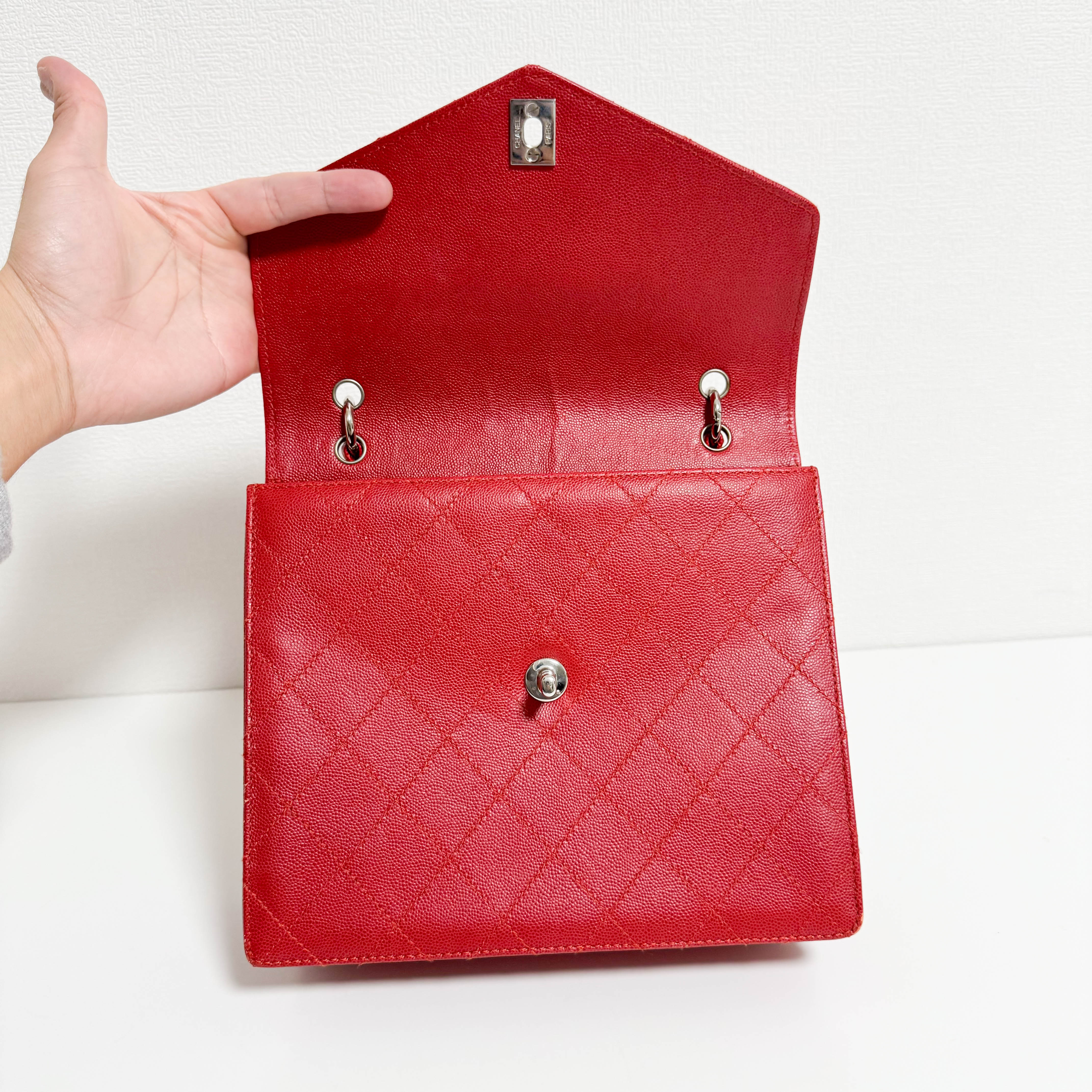 CHANEL Red Quilted Caviar Leather Envelope Flap Square Top Handle Handbag, in , Sold by HIVE PRELOVED - Handle Bags