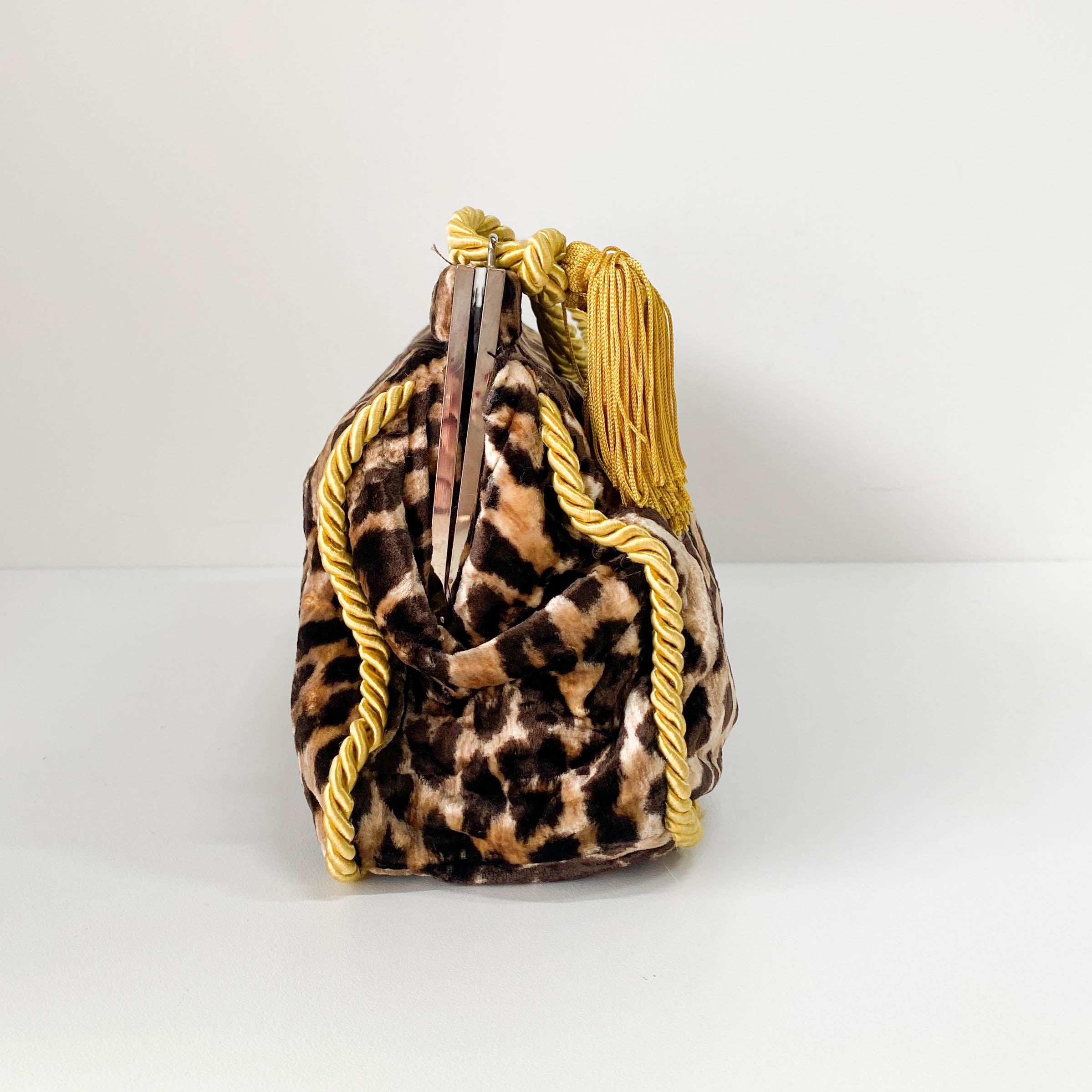 Brown Leopard Print Velvet Handbag