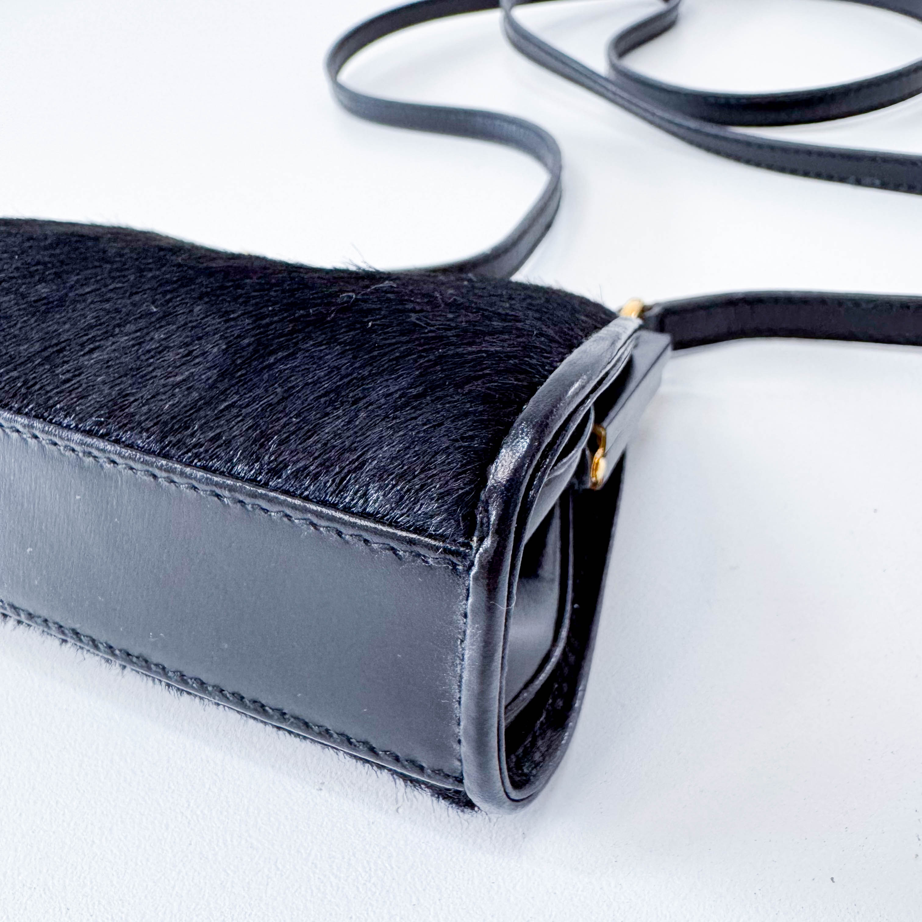 Mini Black Pony Hair Clutch Shoulder Bag