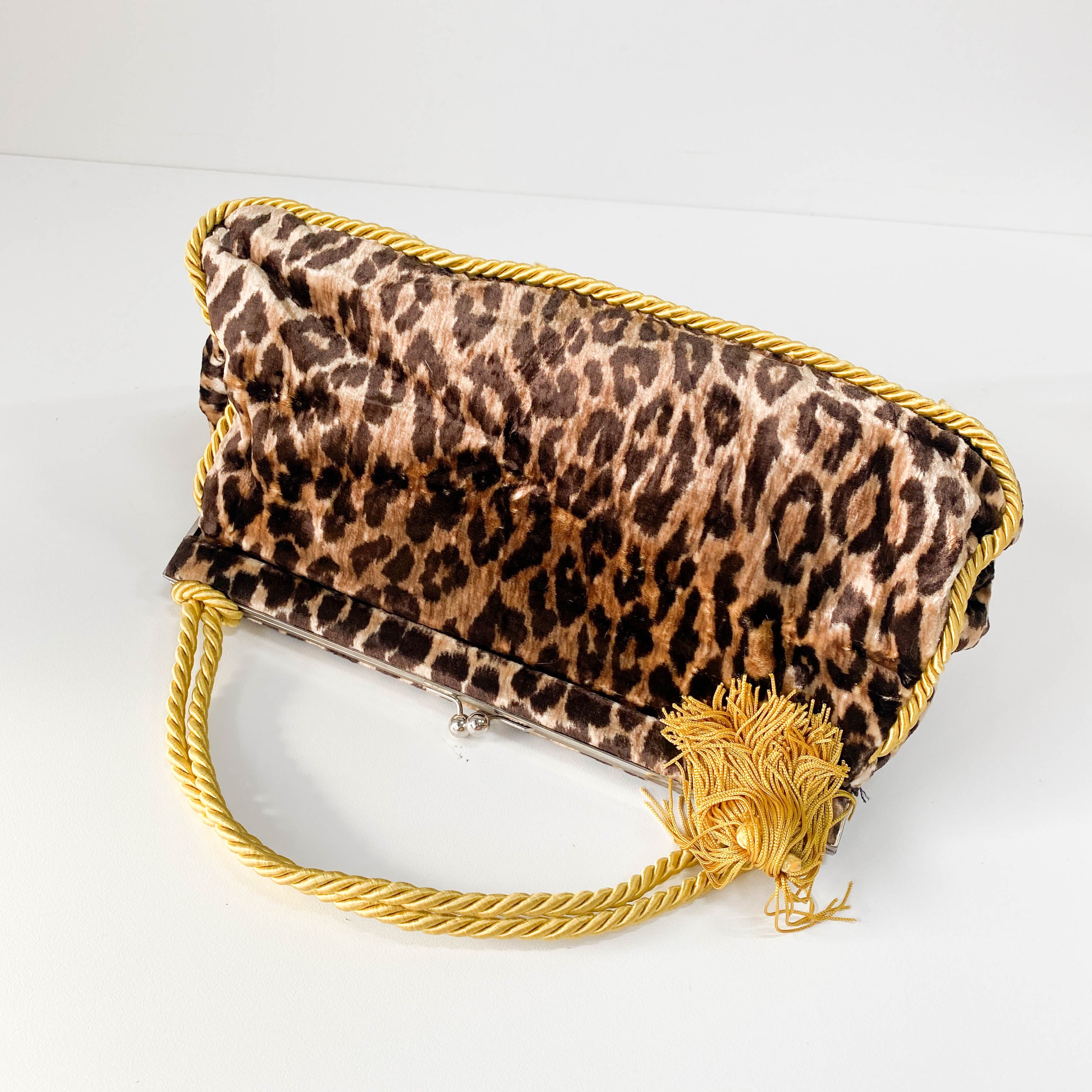 Brown Leopard Print Velvet Handbag